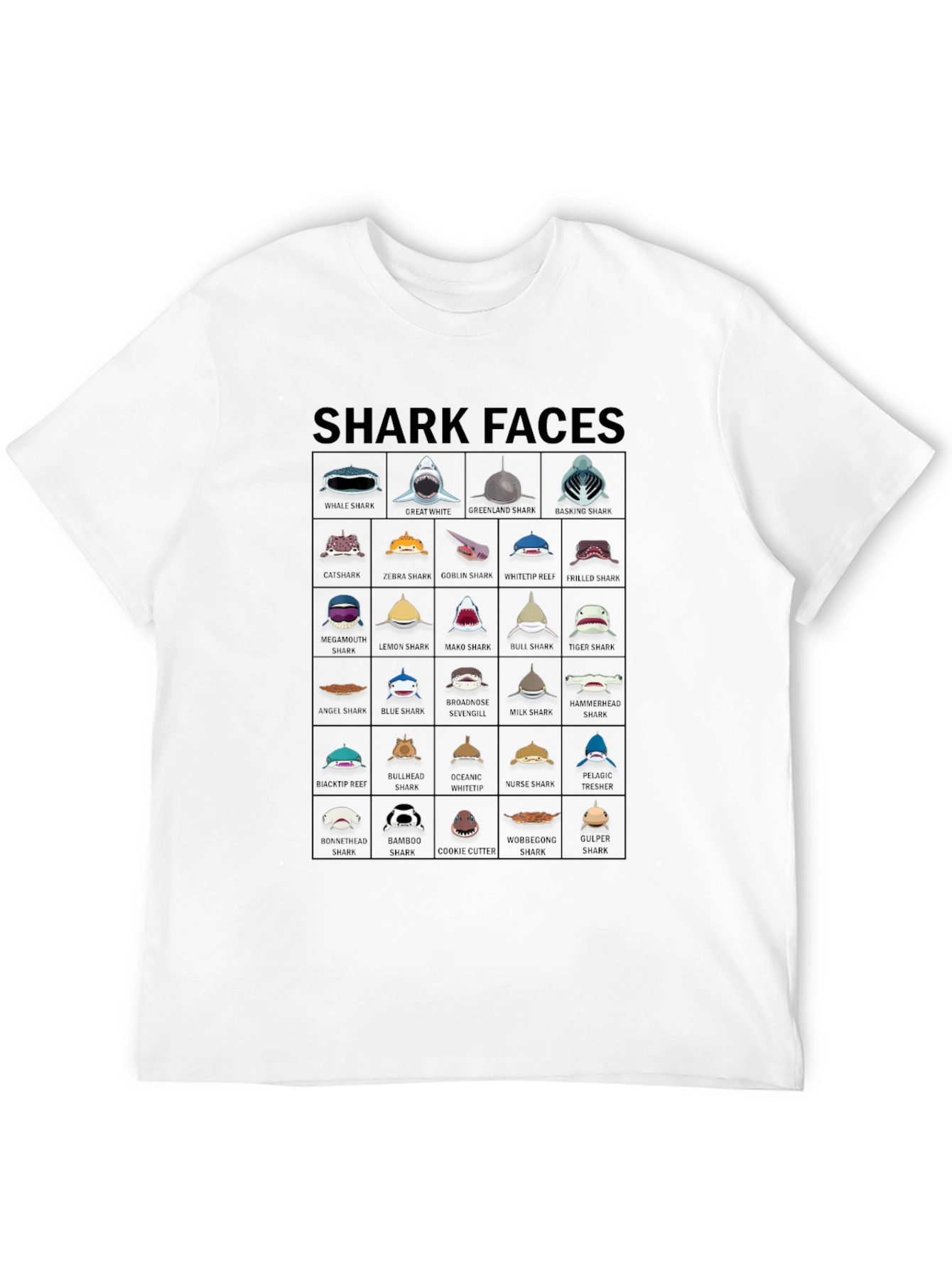 Shark Faces Graphic T-Shirt - Unique Shark Species Design