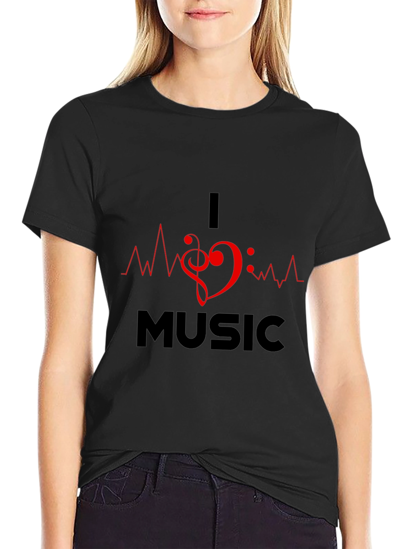 I Heart Music Graphic Black T-Shirt