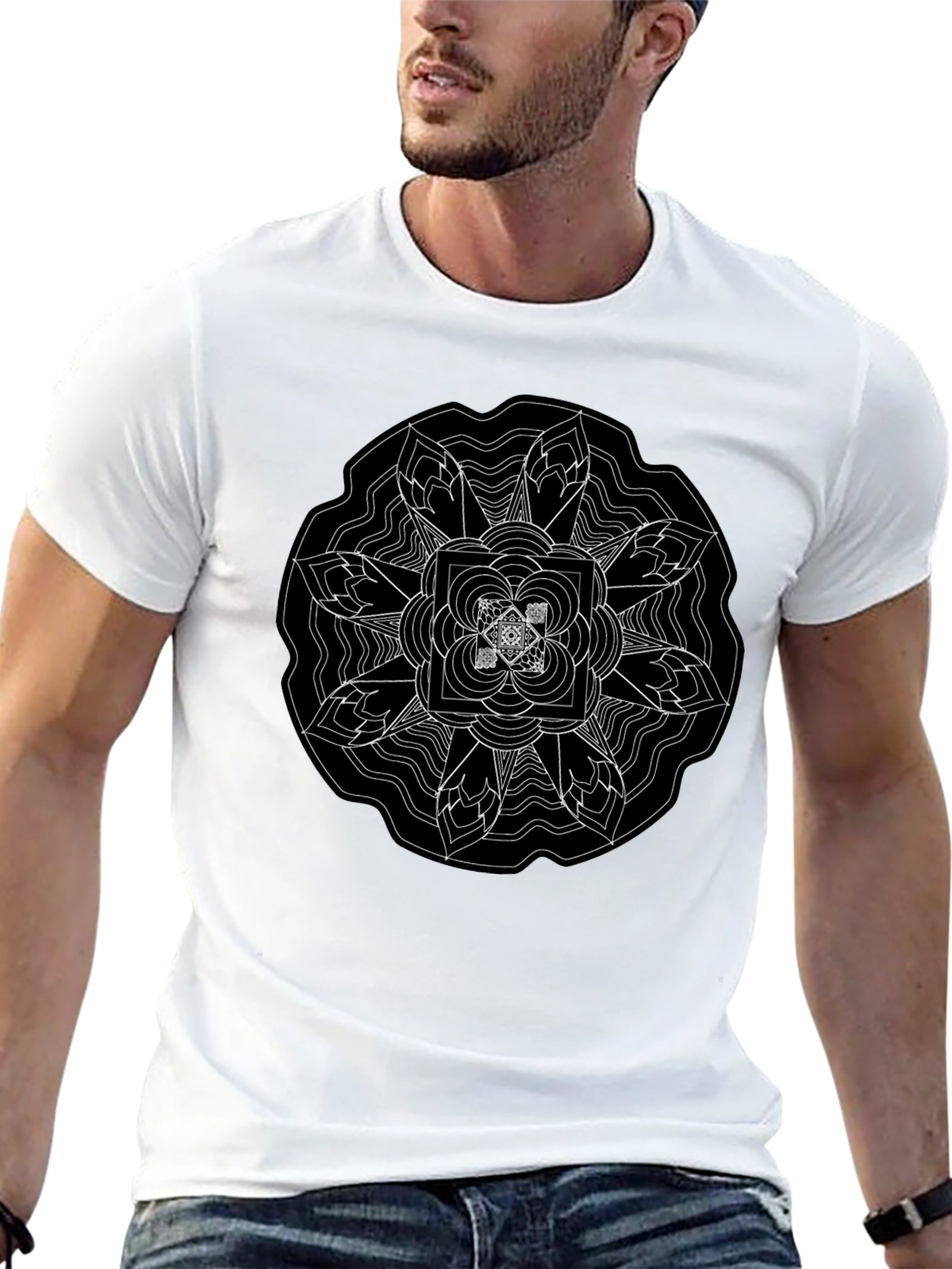 Geometric Mandala Graphic Black T-Shirt