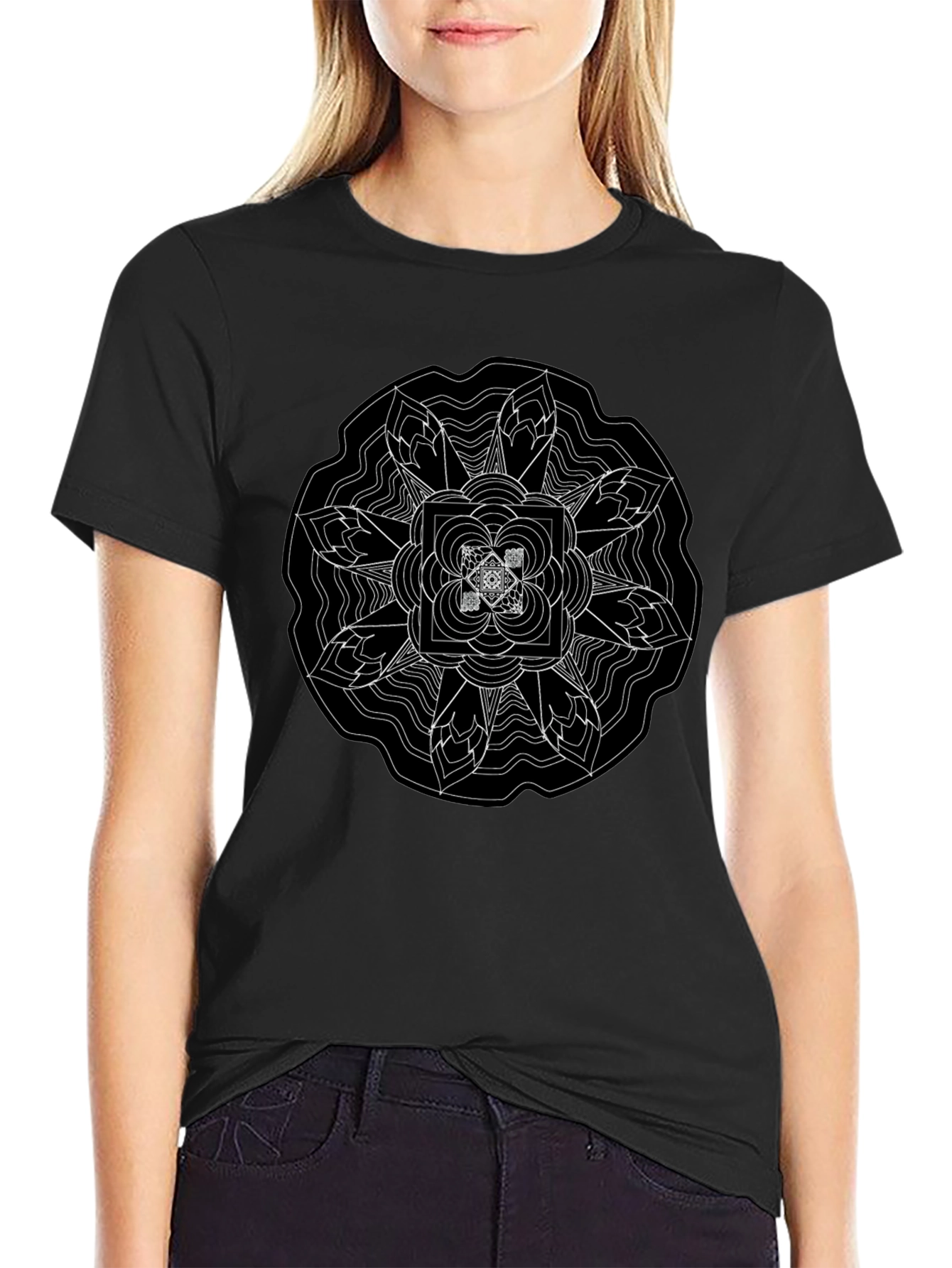 Geometric Mandala Graphic Black T-Shirt