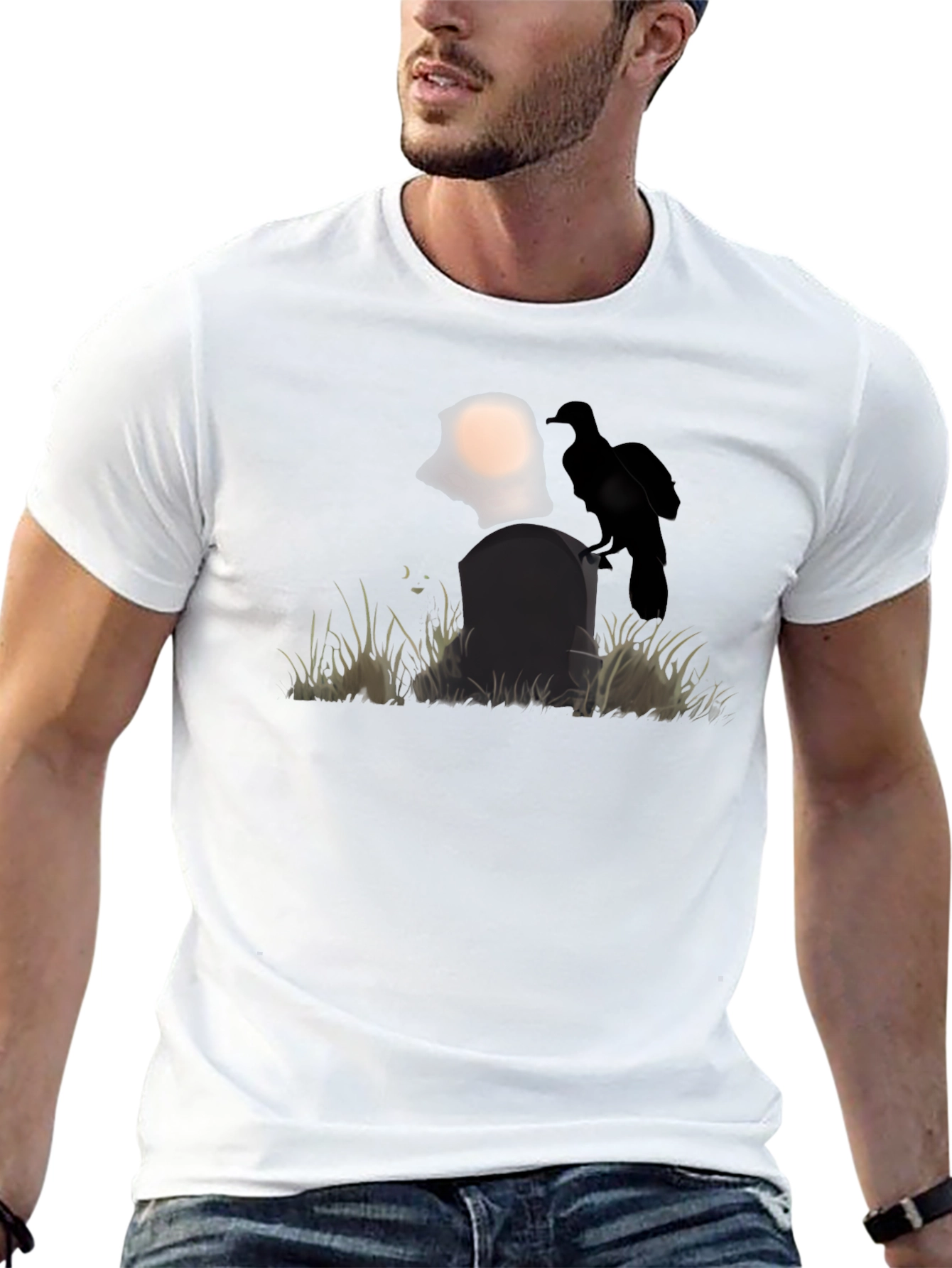 Raven on Tombstone Graphic Tee - Halloween