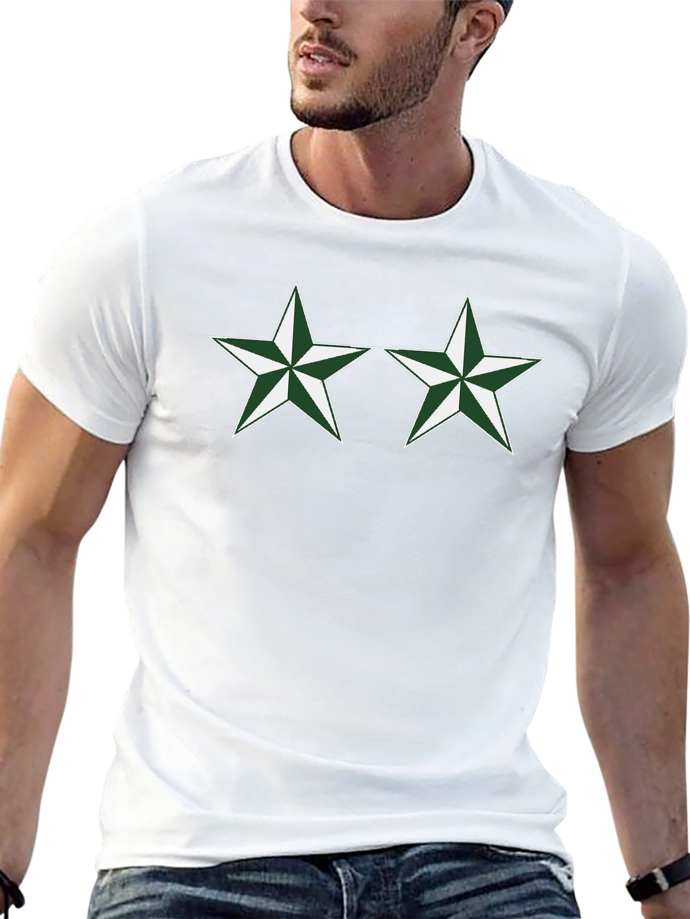 Black T-Shirt with Green Star Design