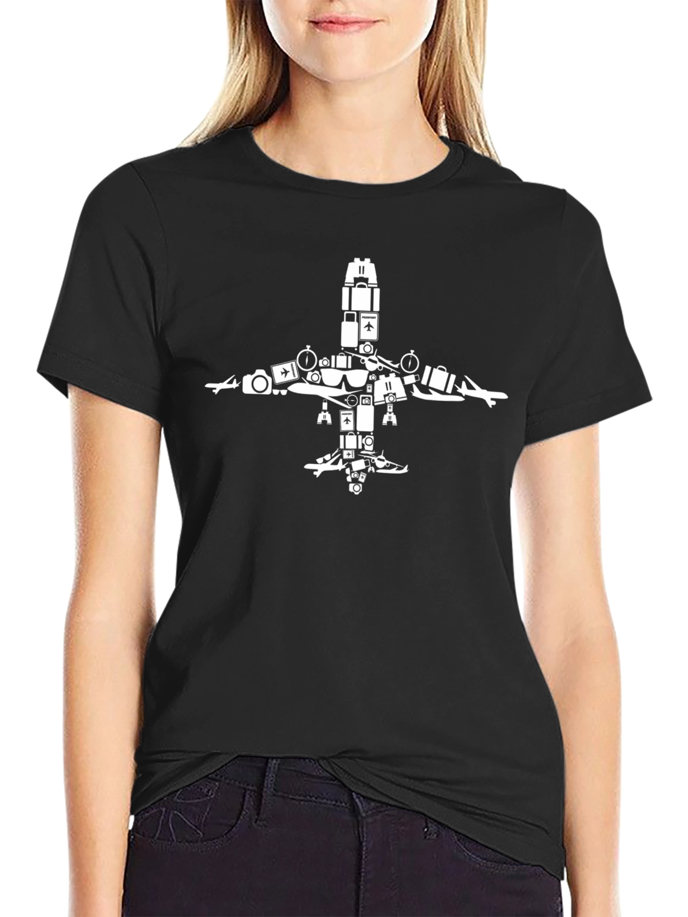 Travel Airplane Graphic Tee - Black