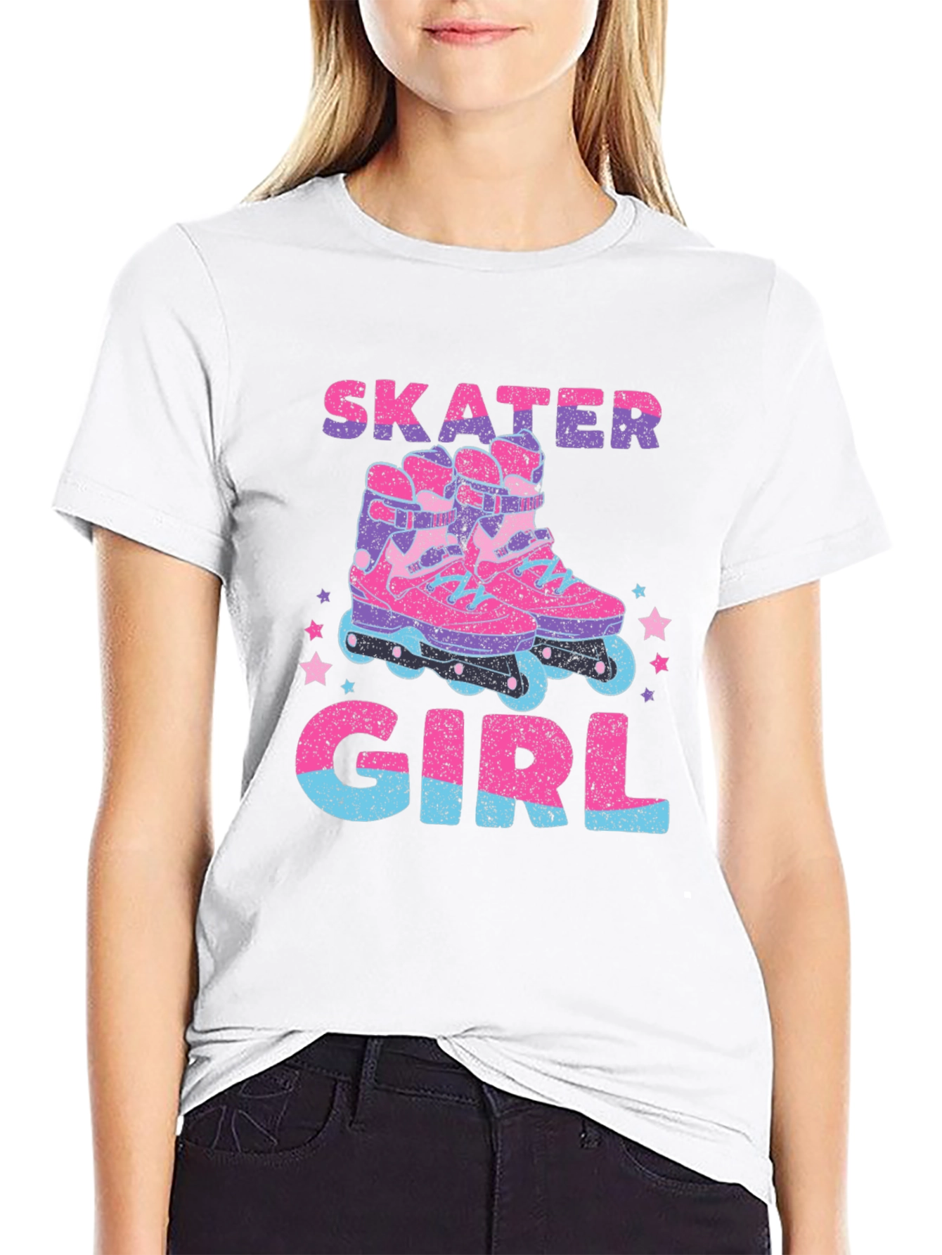 Skater Girl Graphic T-Shirt - Retro Roller Skate Design