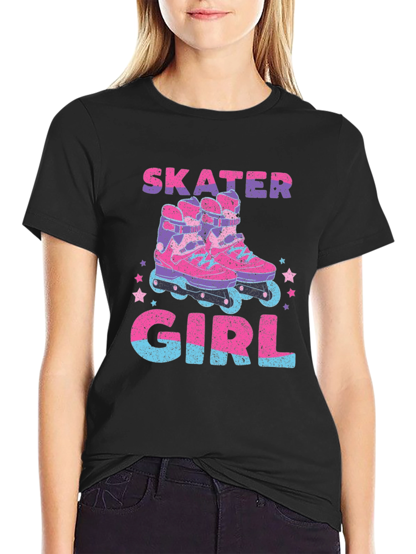 Skater Girl Graphic T-Shirt - Retro Roller Skate Design