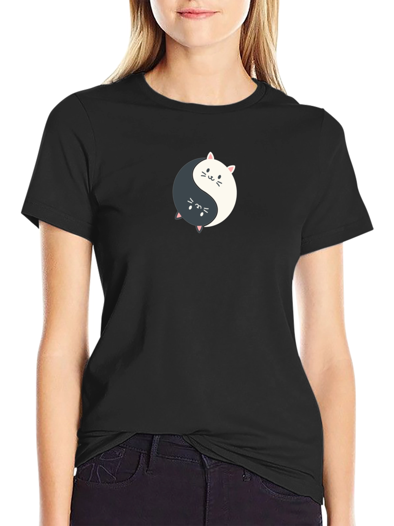Yin Yang Cats Graphic Tee - Balance & Style!
