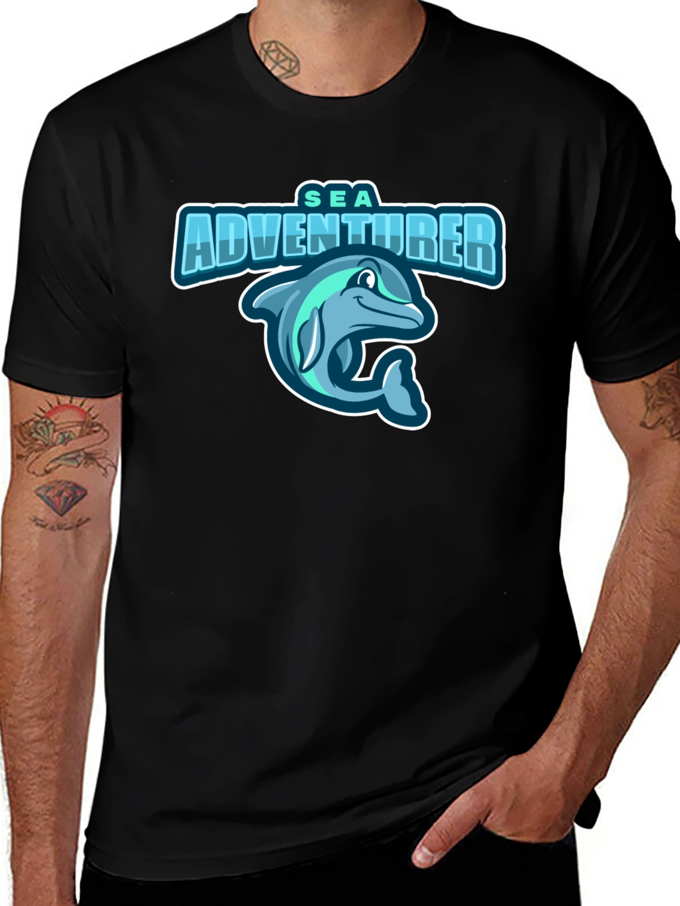 Sea Adventurer Black T-Shirt - Dolphin Graphic Tee