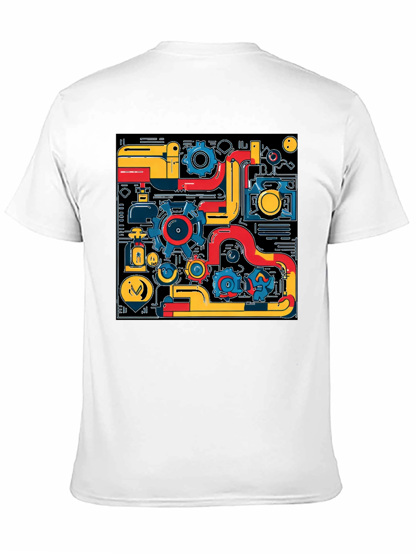 Abstract Tech Gear Graphic Print Black T-Shirt