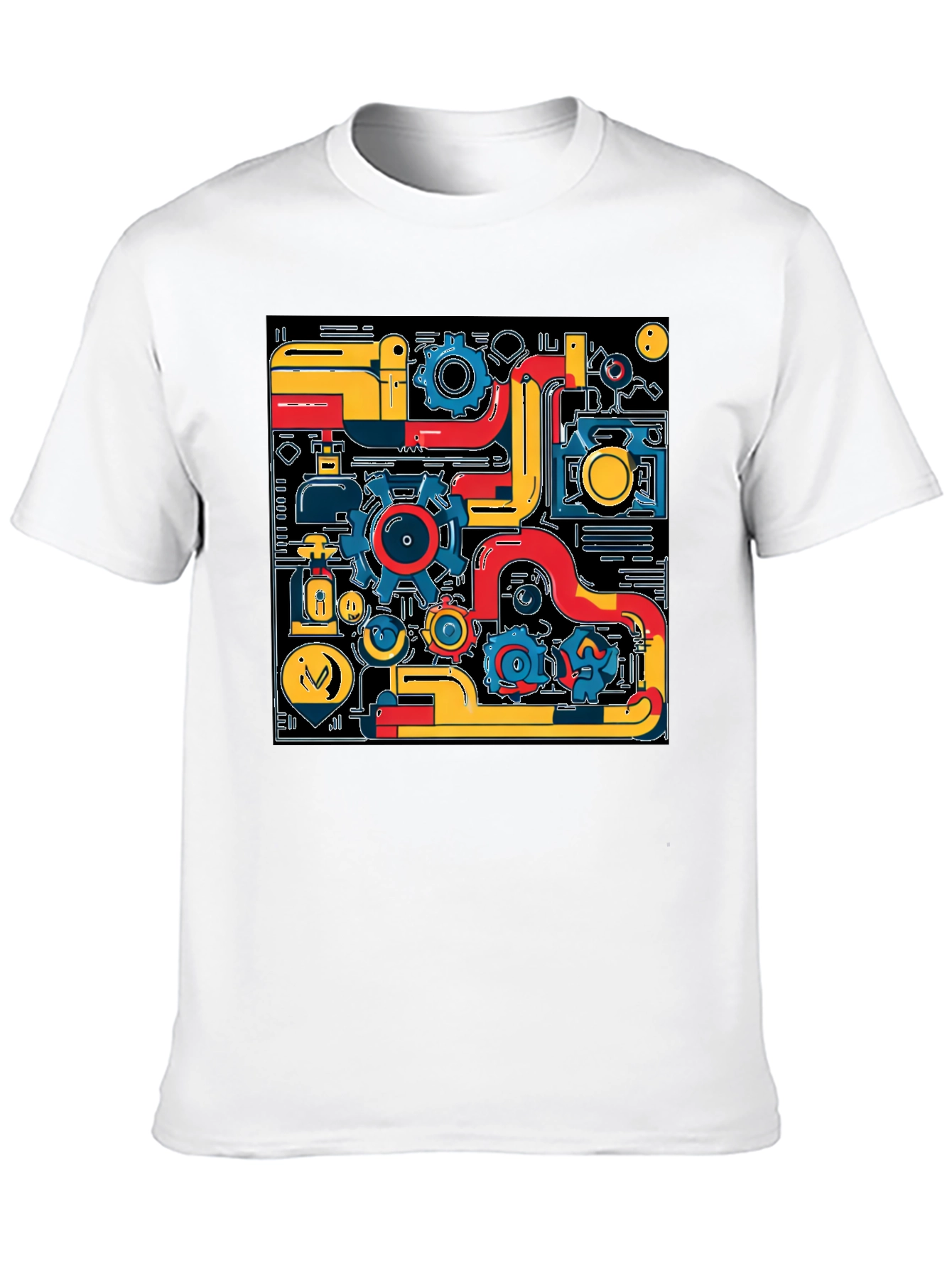 Abstract Tech Gear Graphic Print Black T-Shirt