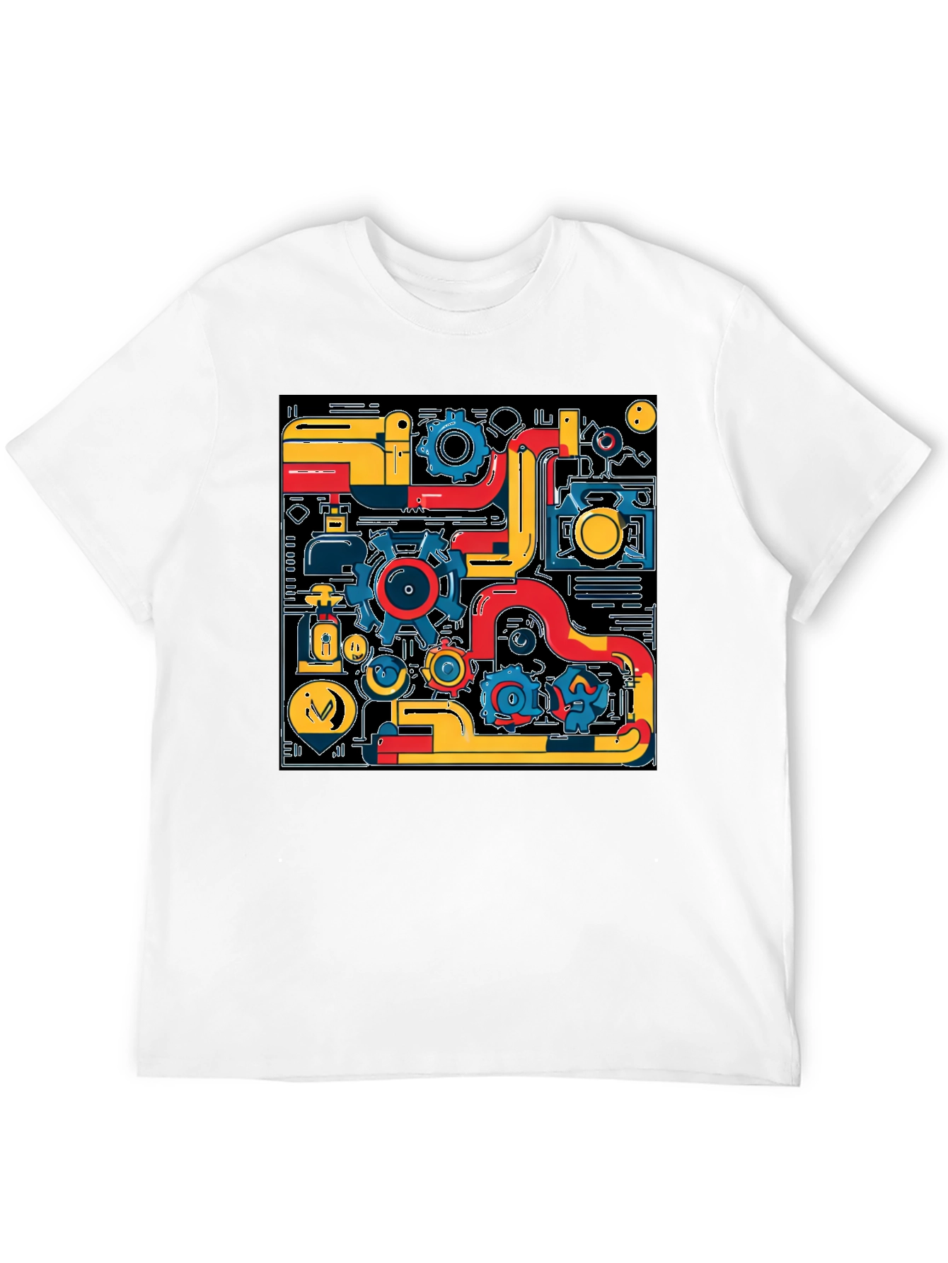 Abstract Tech Gear Graphic Print Black T-Shirt