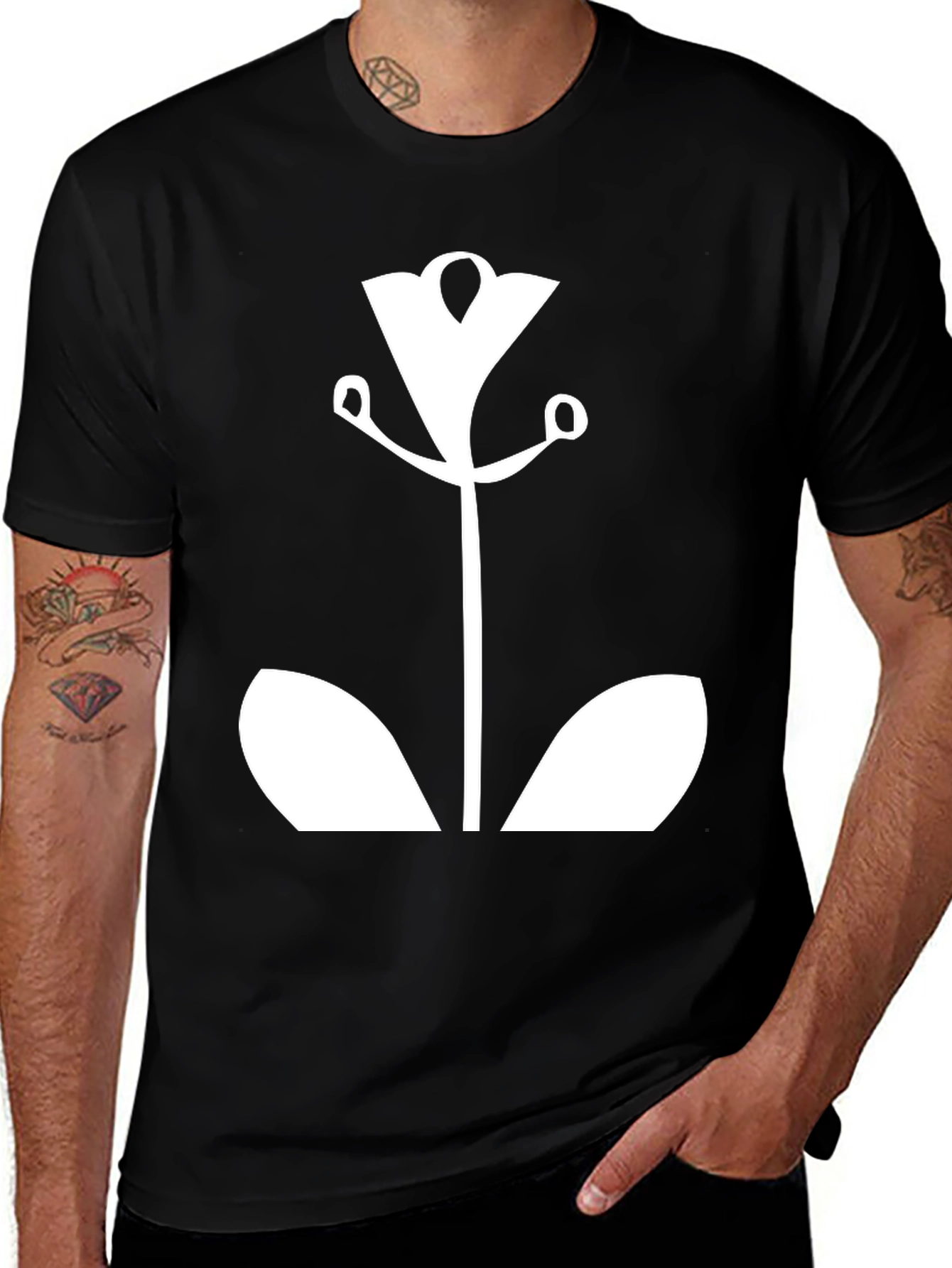 Modern Floral Graphic Tee - Black Cotton