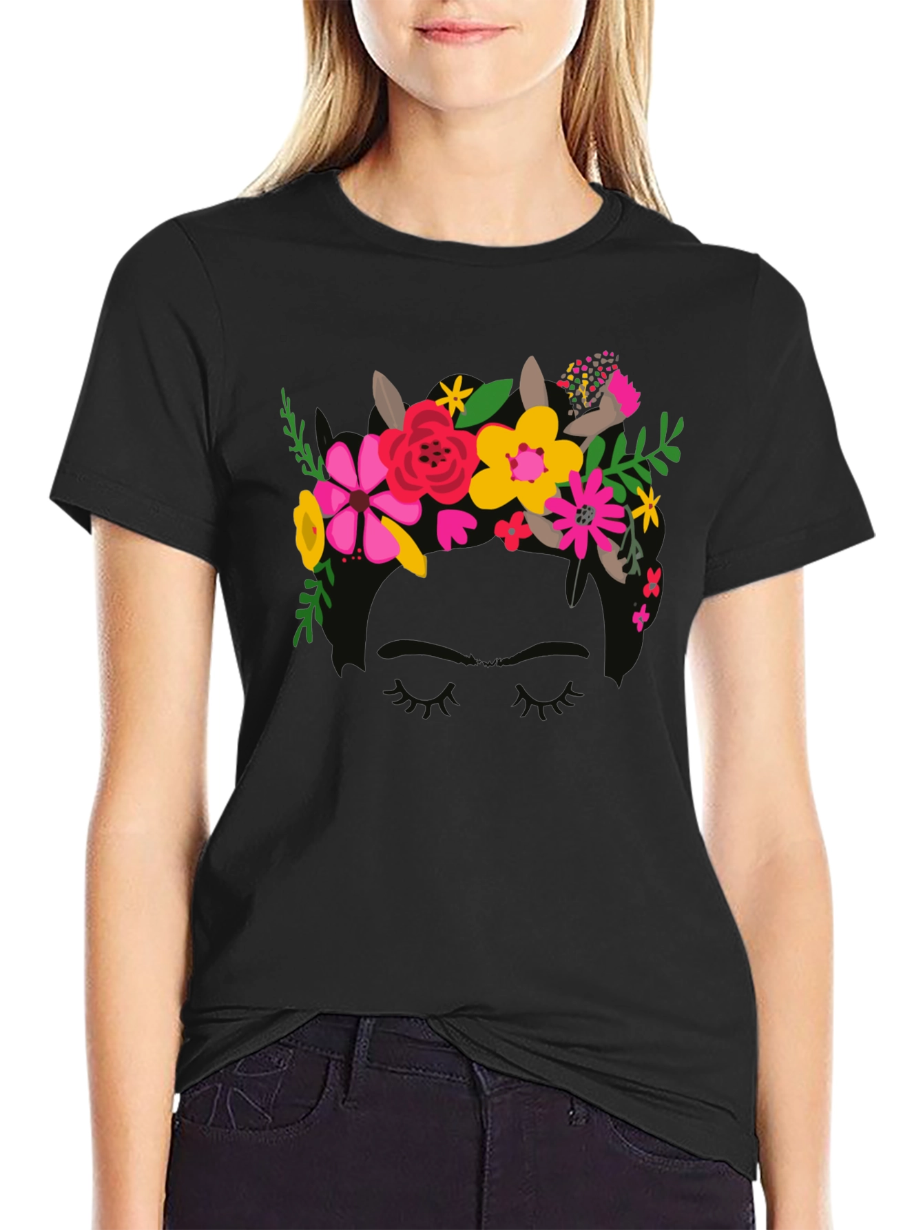 Floral Crown Graphic Black Tee
