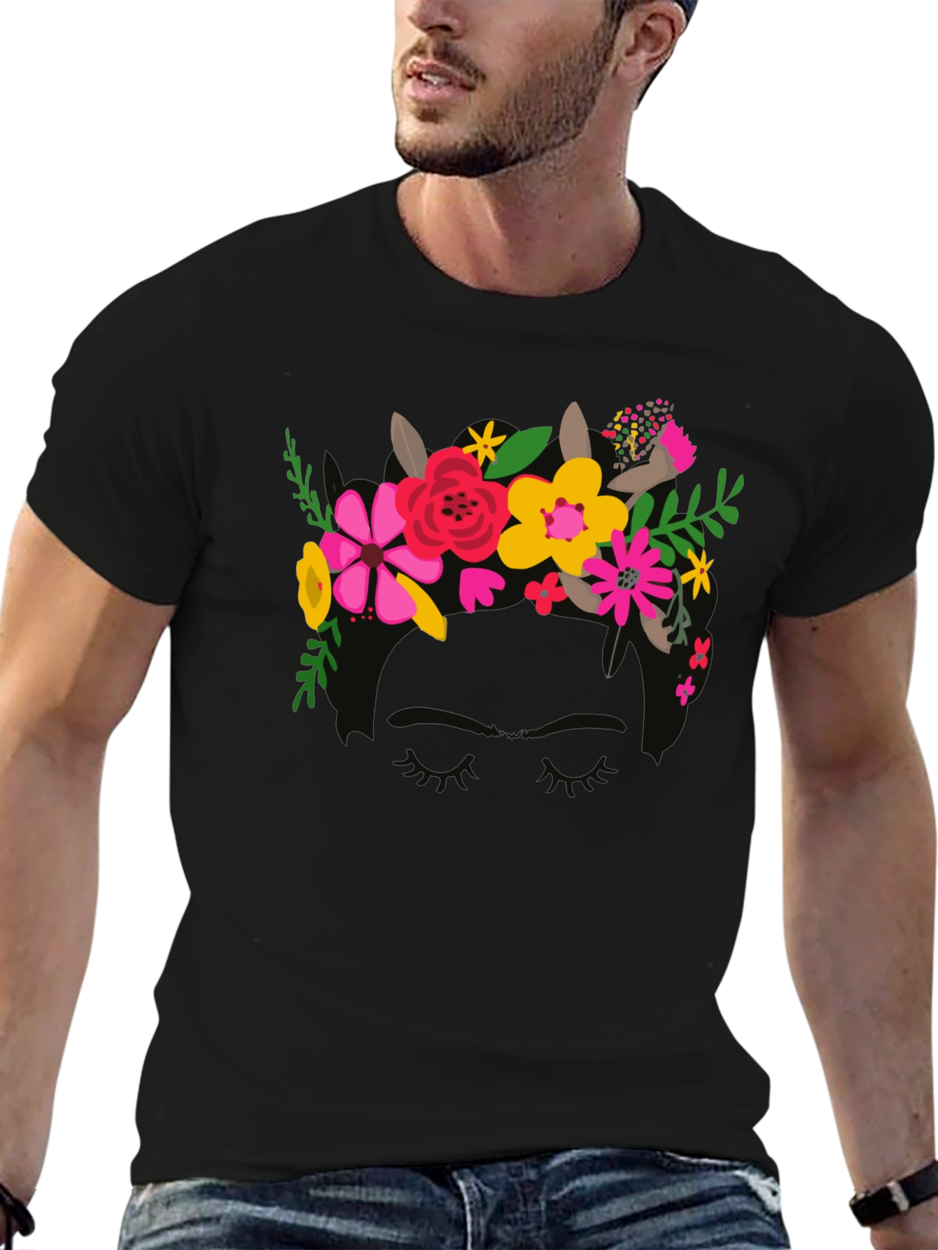 Floral Crown Graphic Black Tee