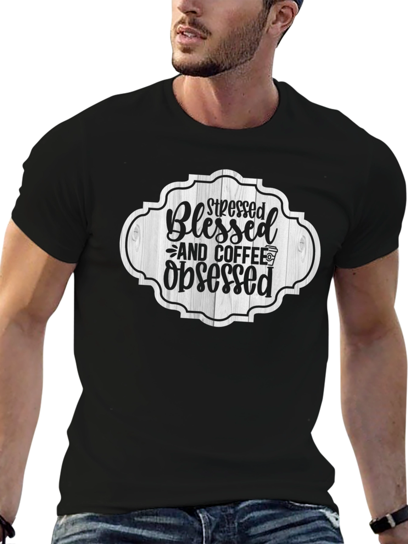 Stressed Blessed & Coffee Obsessed Black T-Shirt
