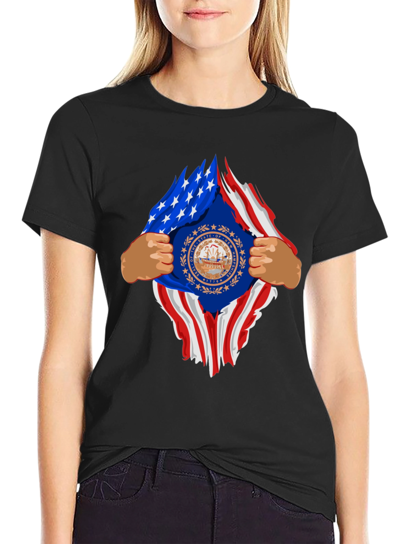New Hampshire USA Flag Ripped T-Shirt