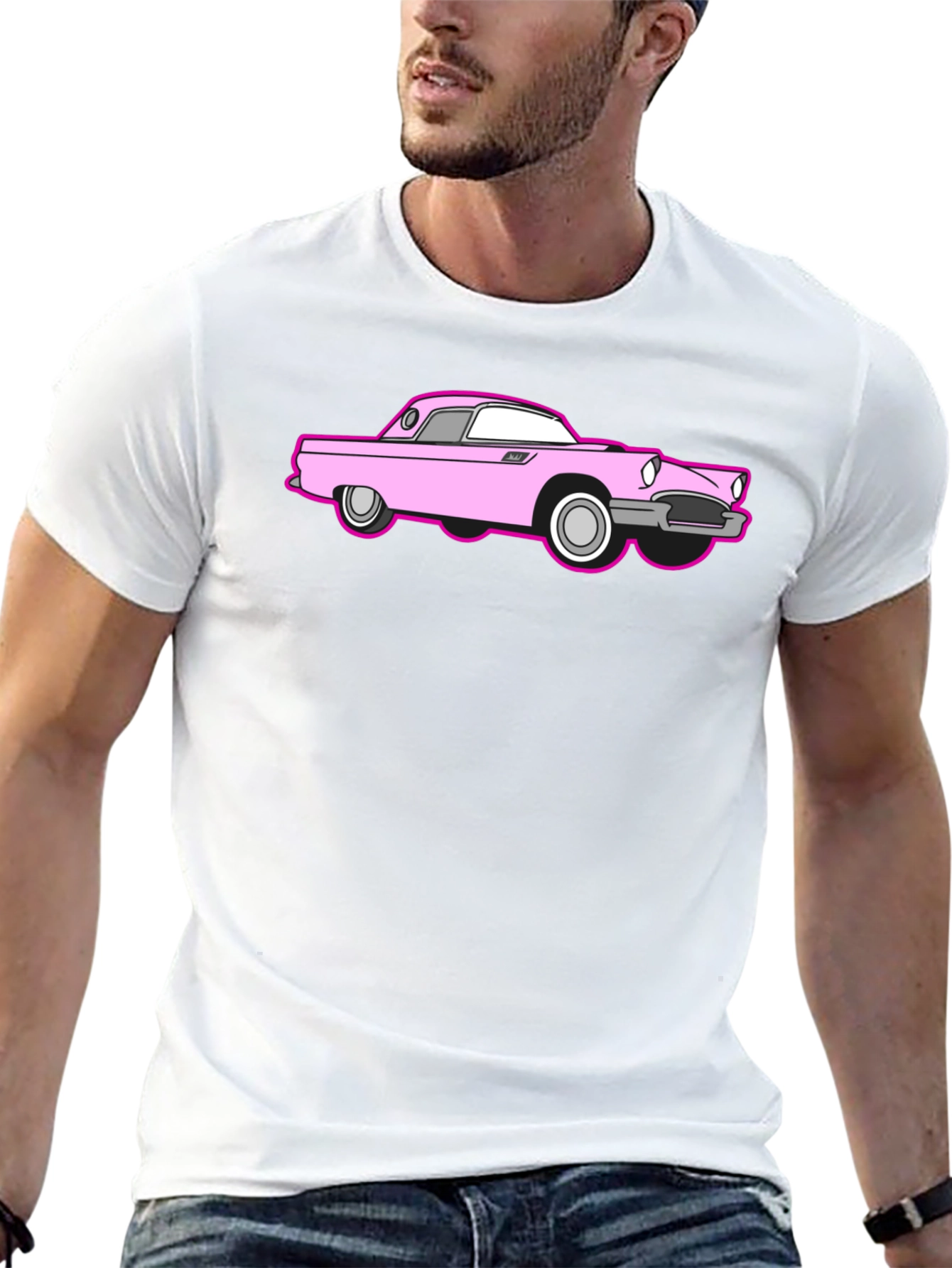 Pink Car Graphic Black T-Shirt
