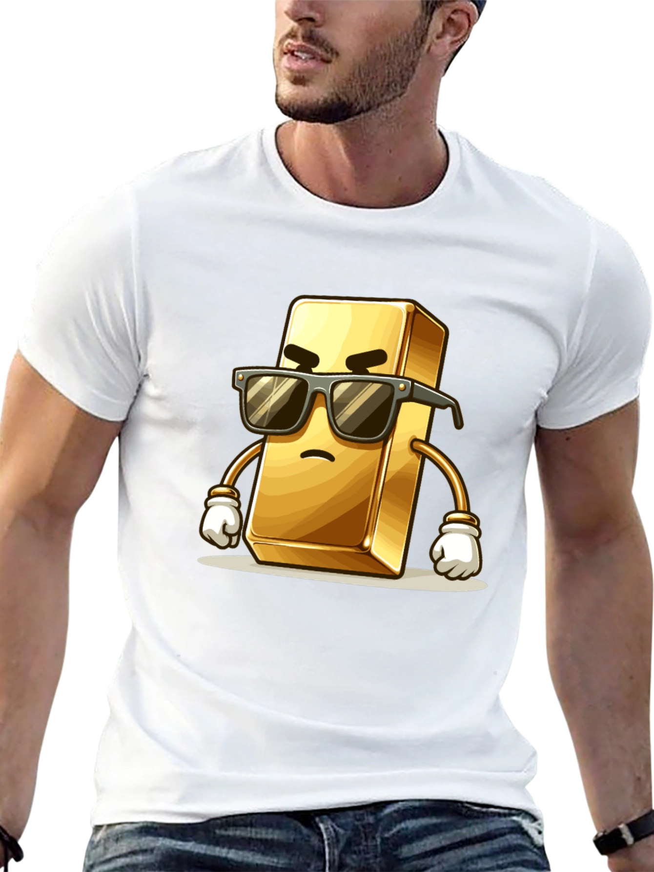 Cool Gold Bar Cartoon Graphic T-Shirt