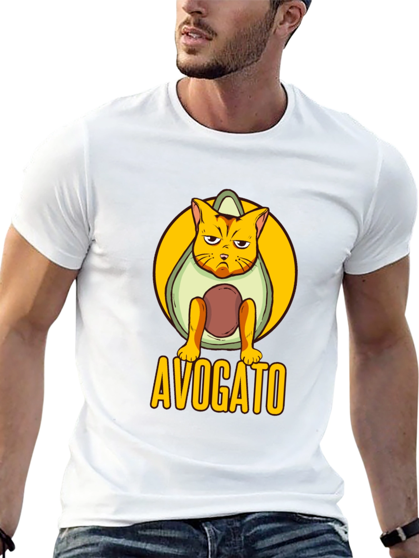Avogato Black T-Shirt: Cat Avocado Pun