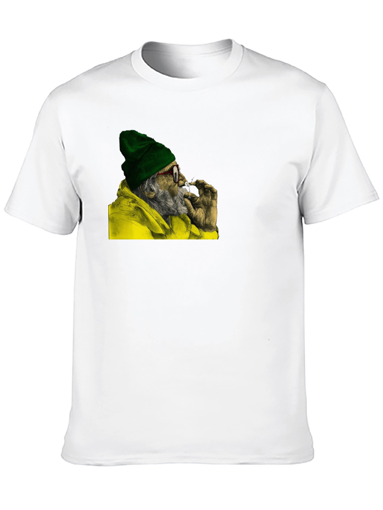 Cool Old Man Smoking Graphic Black T-Shirt