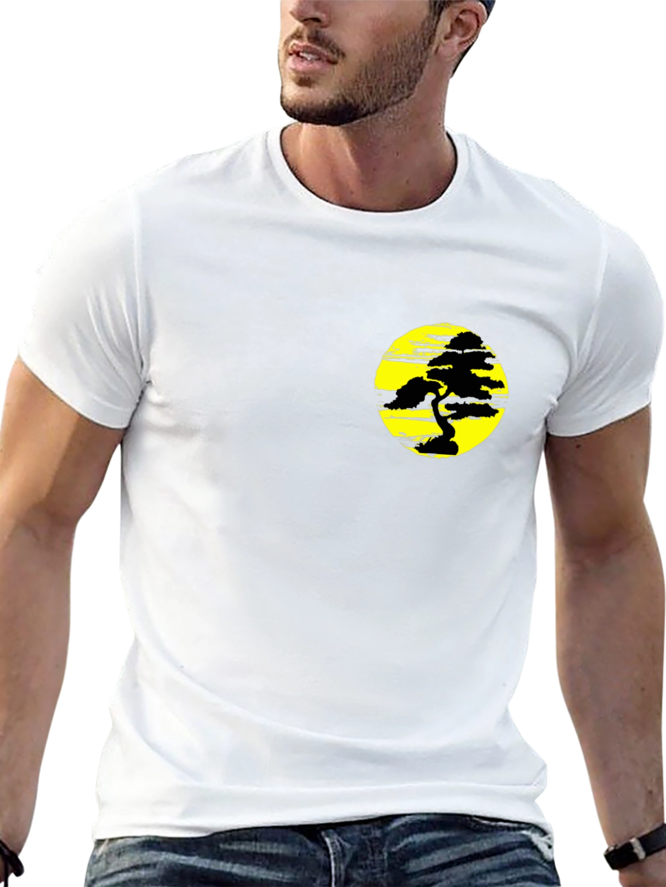 Black T-Shirt with Yellow Bonsai Graphic