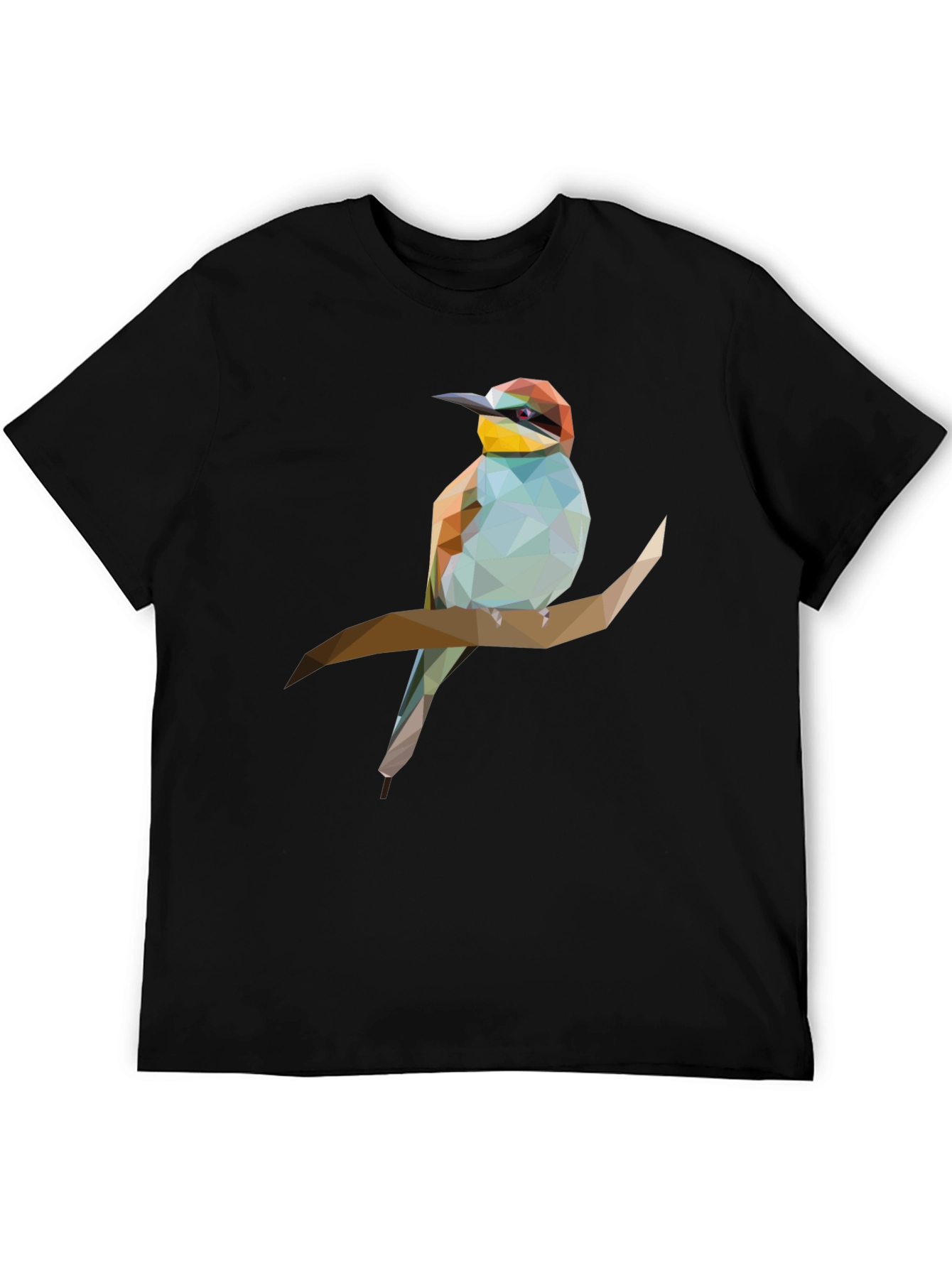 Geometric Bird on Branch Graphic Tee - Black