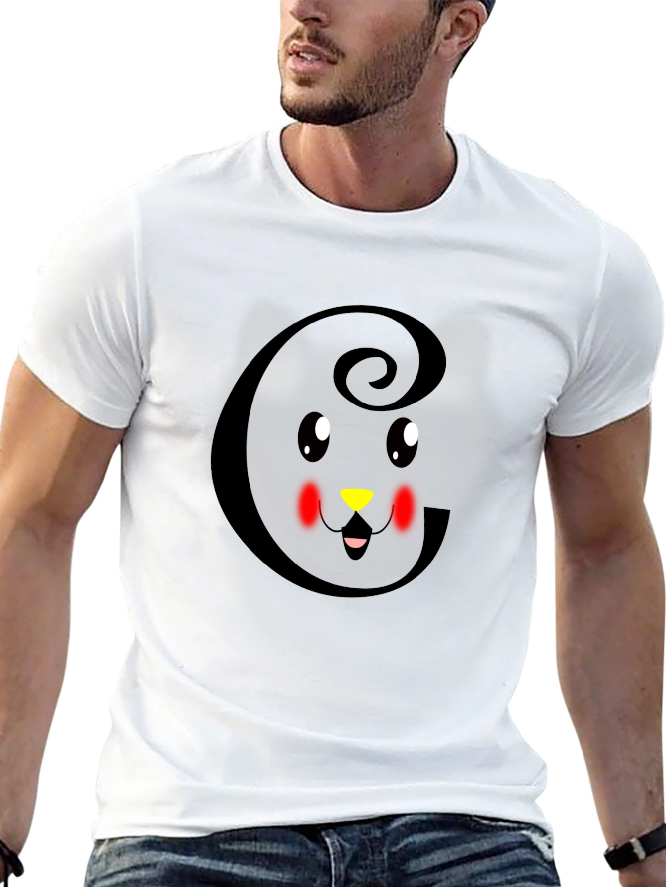 Cute Cat Initial G Black T-Shirt