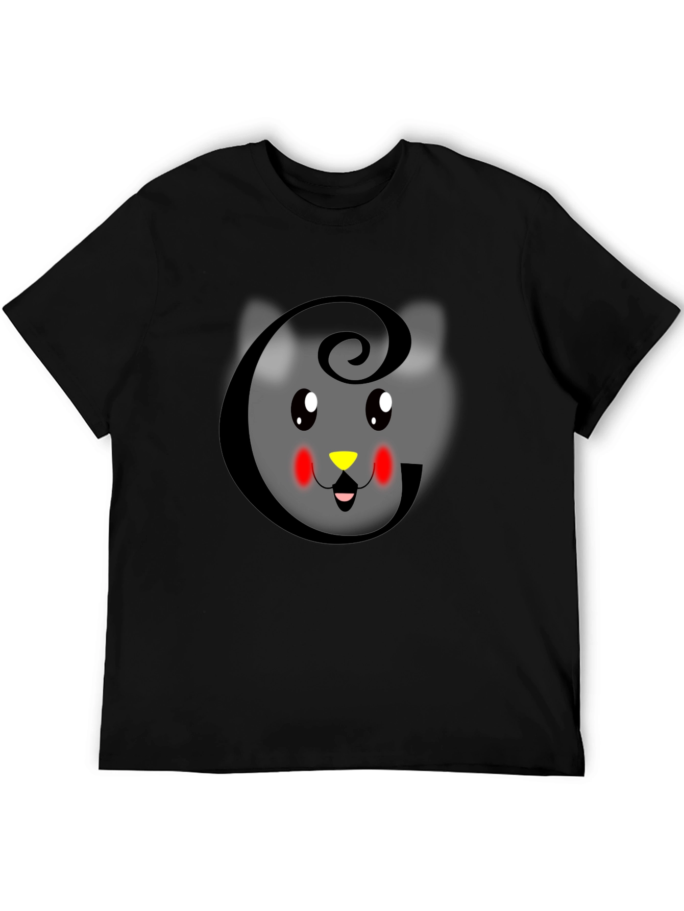 Cute Cat Initial G Black T-Shirt