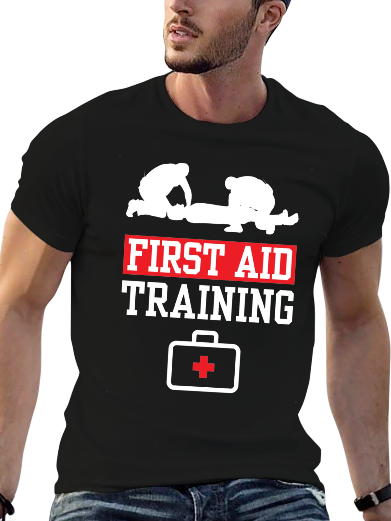 First Aid Training Black Cotton T-Shirt