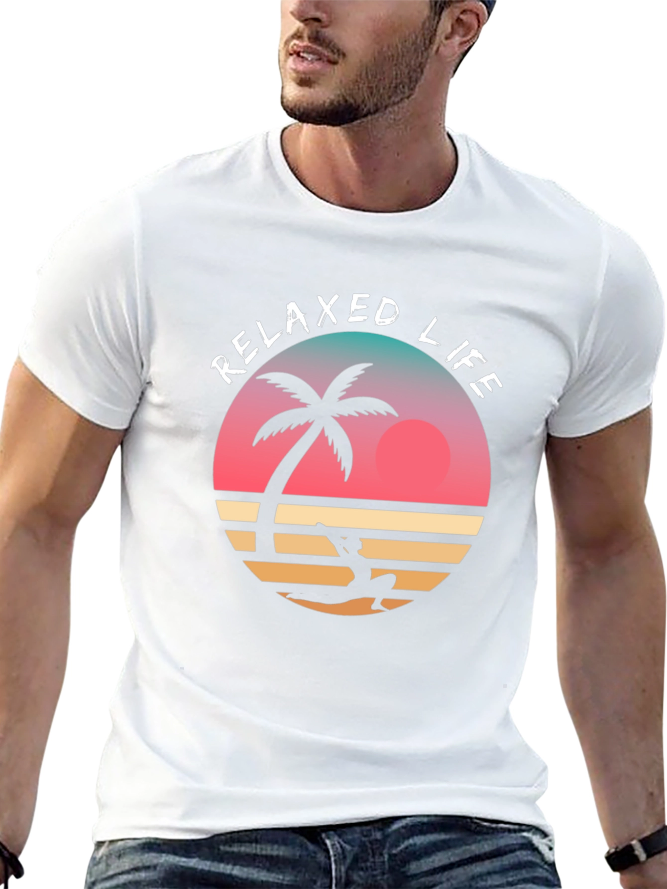 Relaxed Life Graphic Tee - Tropical Palm & Sunset