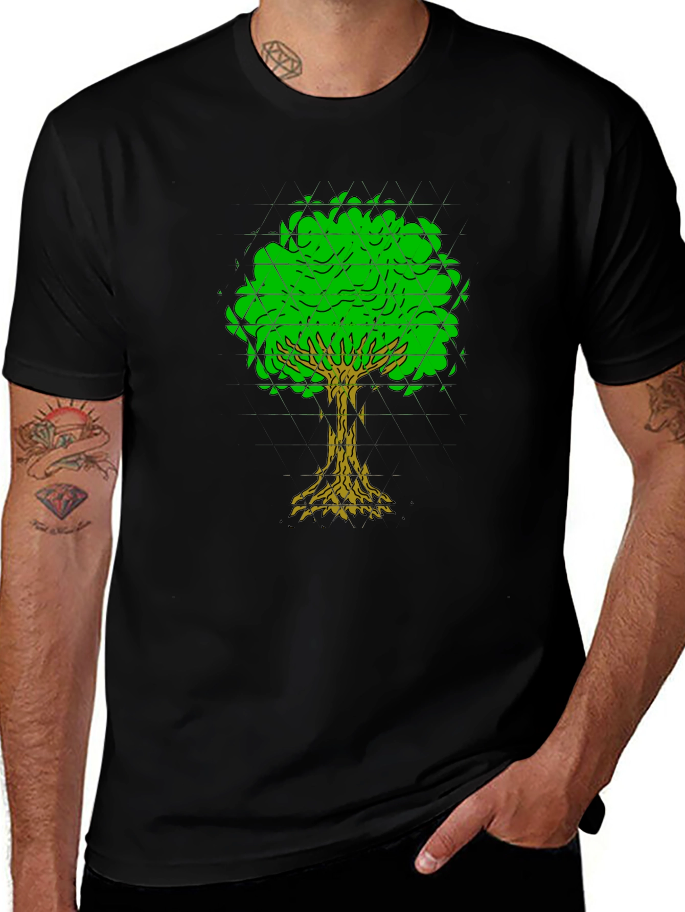 Geometric Tree Graphic Tee - Black