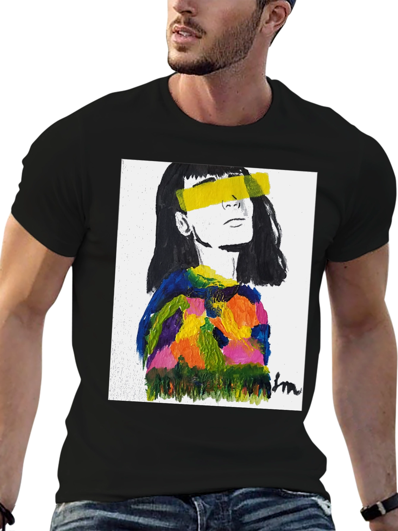 Abstract Art Portrait Black T-Shirt