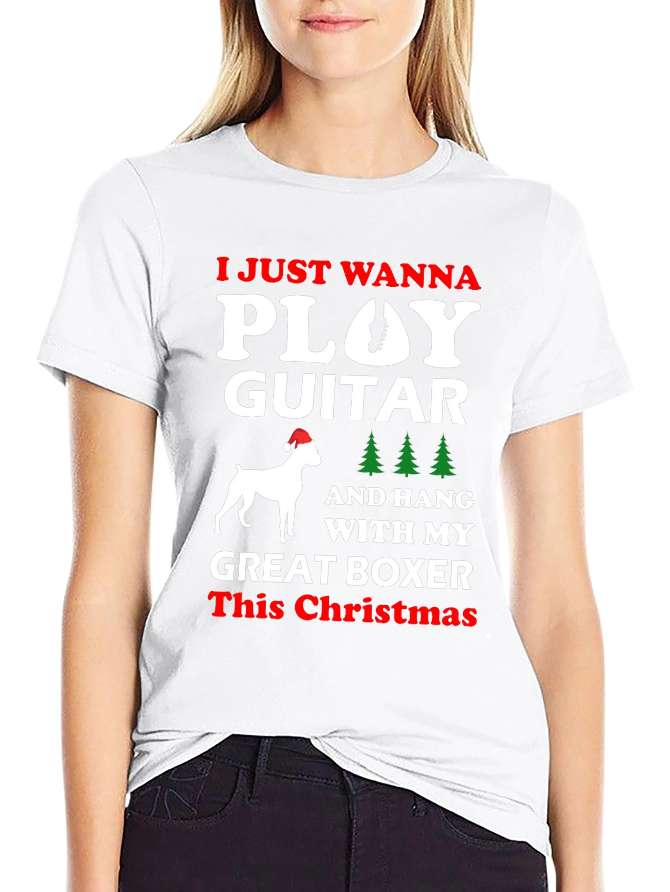 Christmas Guitar Boxer Dog T-Shirt