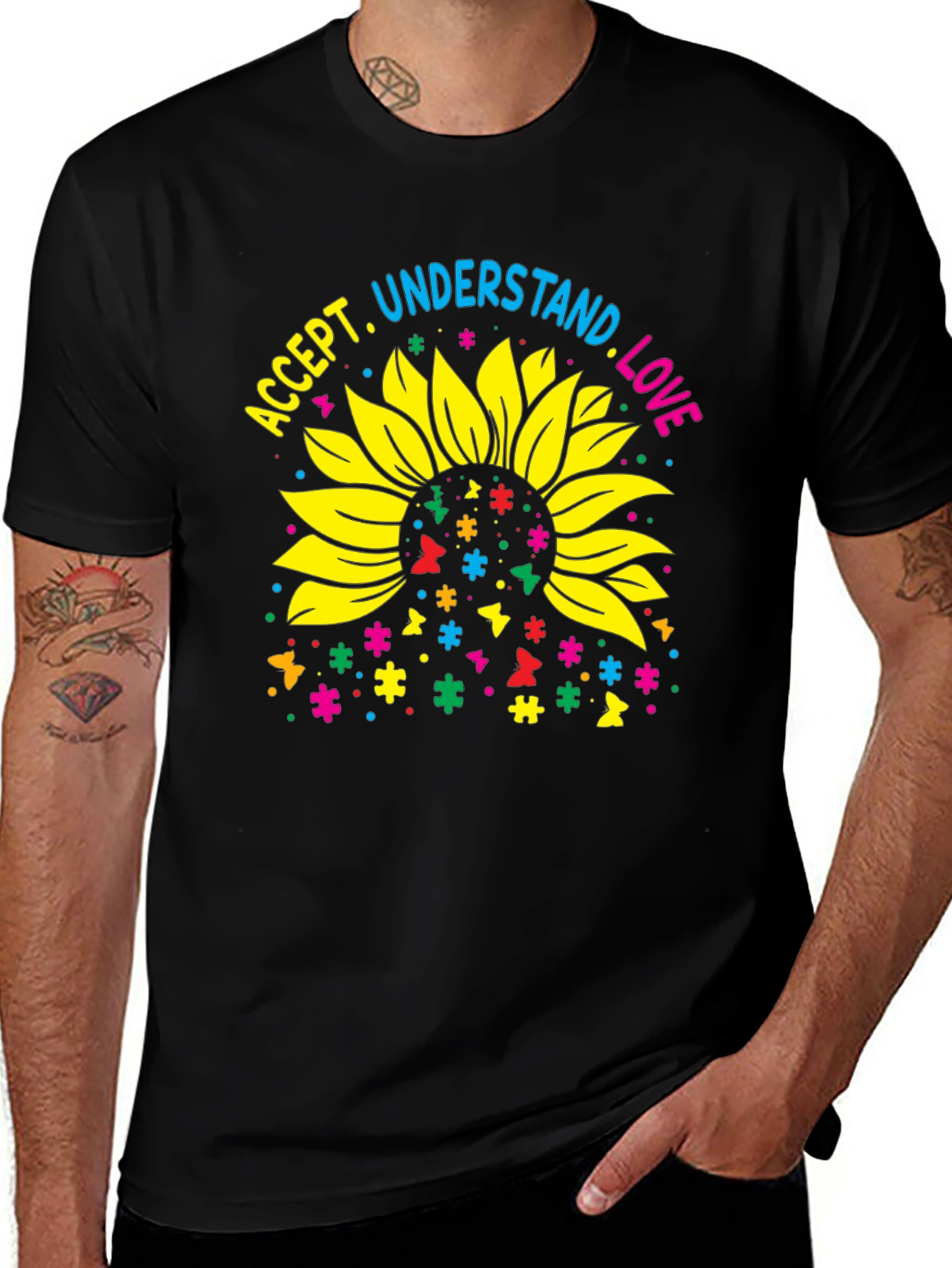 Accept Understand Love Sunflower Autism Awareness T-Shirt