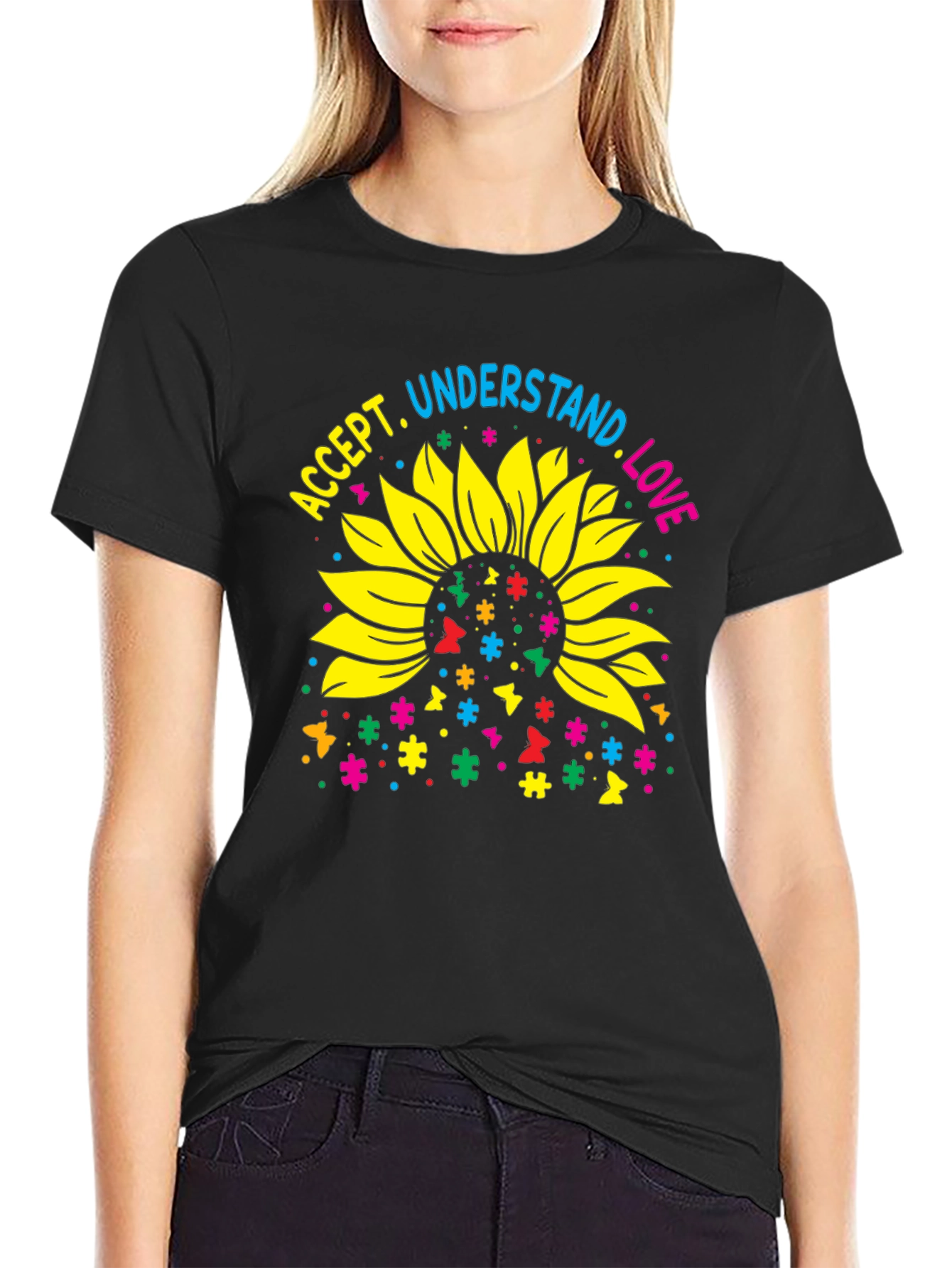 Accept Understand Love Sunflower Autism Awareness T-Shirt