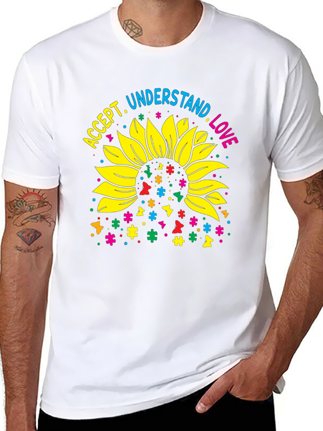 Accept Understand Love Sunflower Autism Awareness T-Shirt