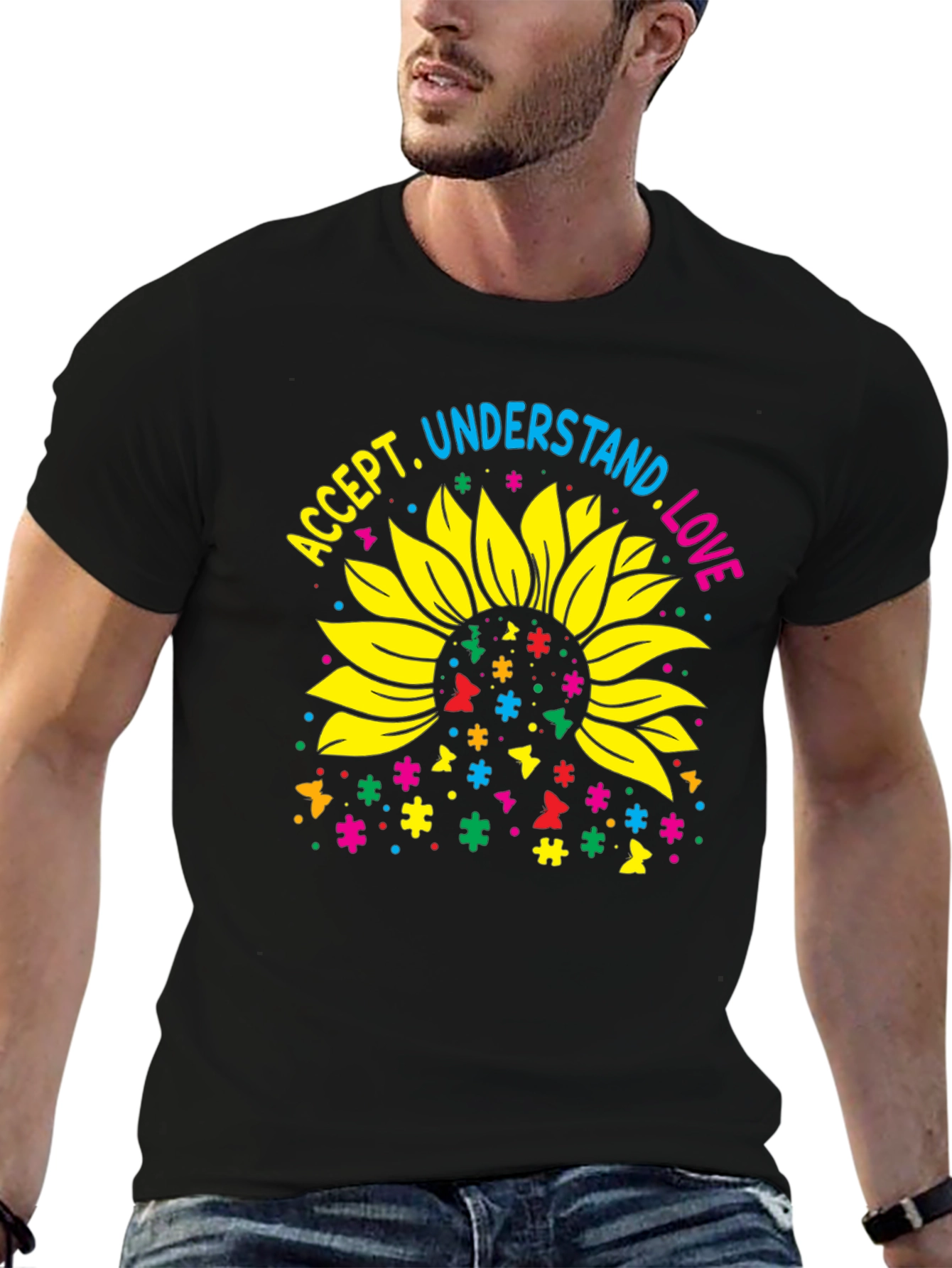 Accept Understand Love Sunflower Autism Awareness T-Shirt