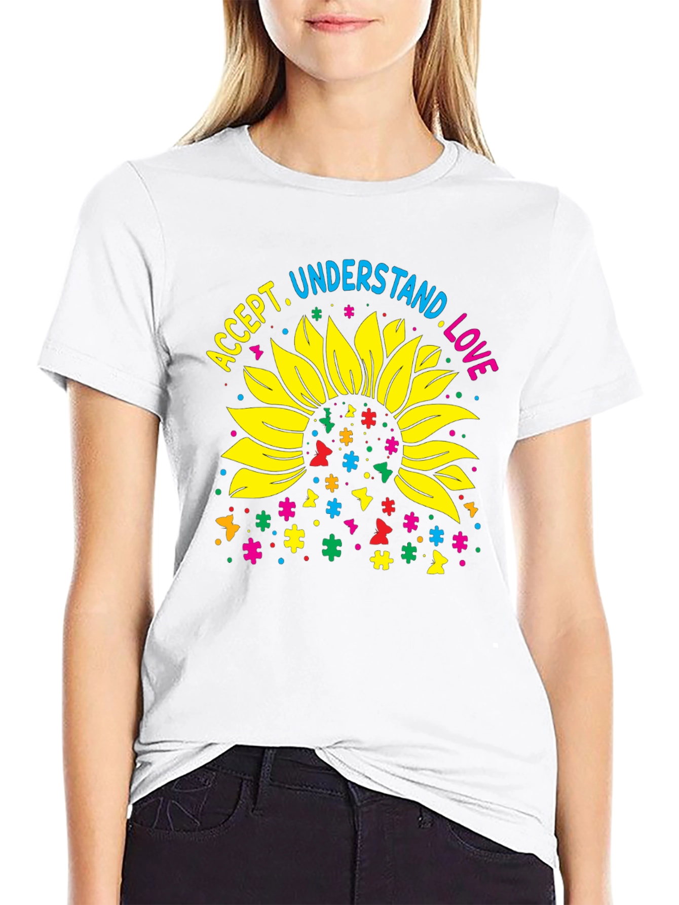 Accept Understand Love Sunflower Autism Awareness T-Shirt