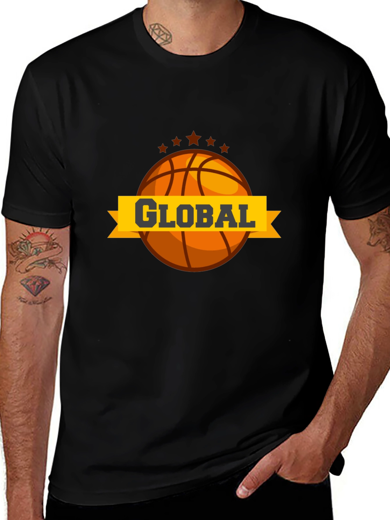Global Basketball Graphic Tee - Black Casual T-Shirt