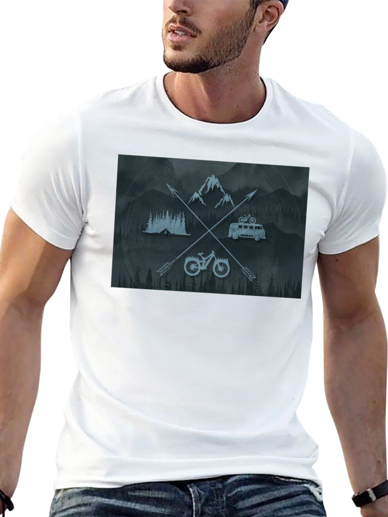 Outdoor Adventure Graphic T-Shirt - Mountain Bike Camping