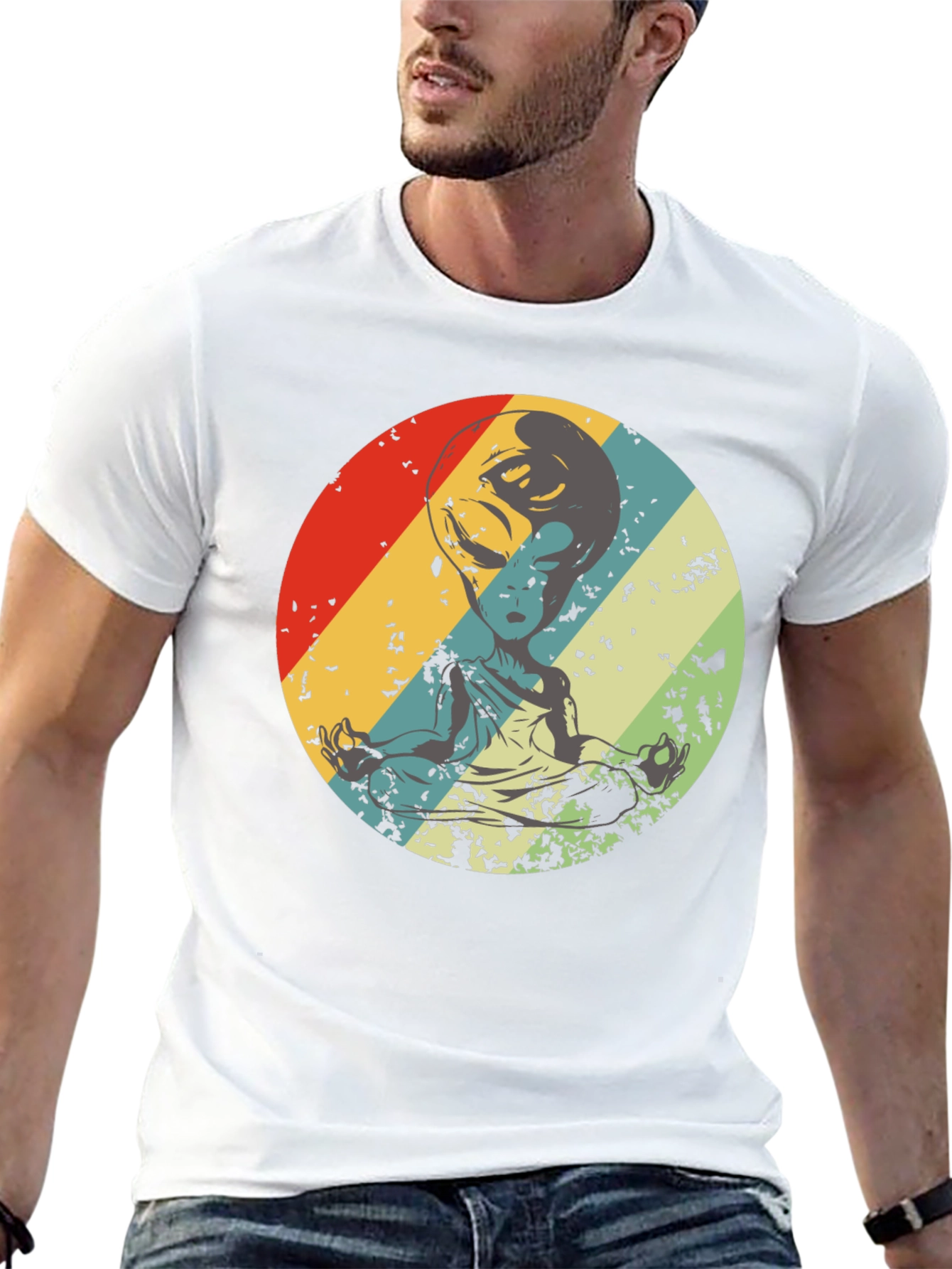 Retro Alien Meditation T-Shirt - Sci-Fi Yoga Tee