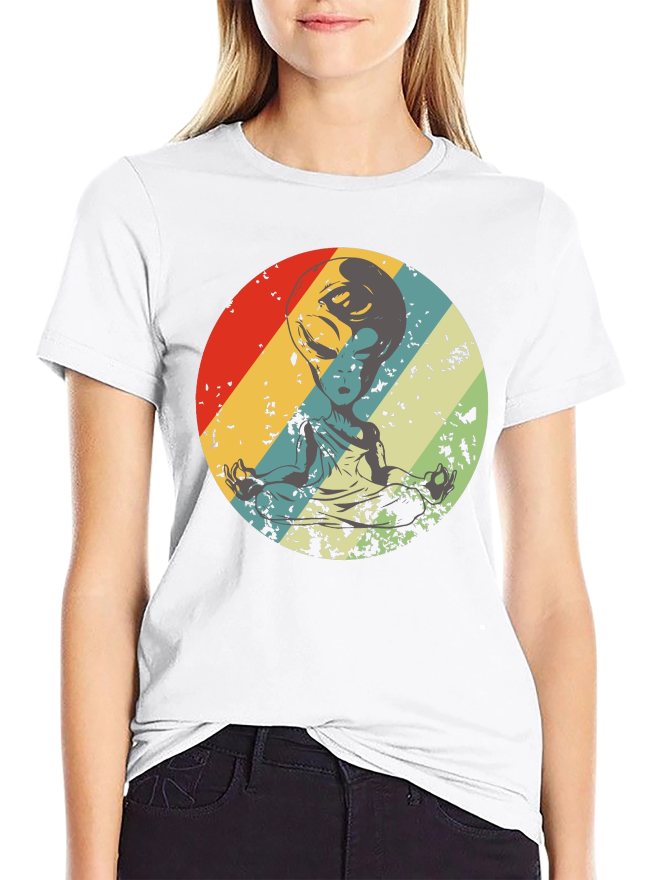 Retro Alien Meditation T-Shirt - Sci-Fi Yoga Tee