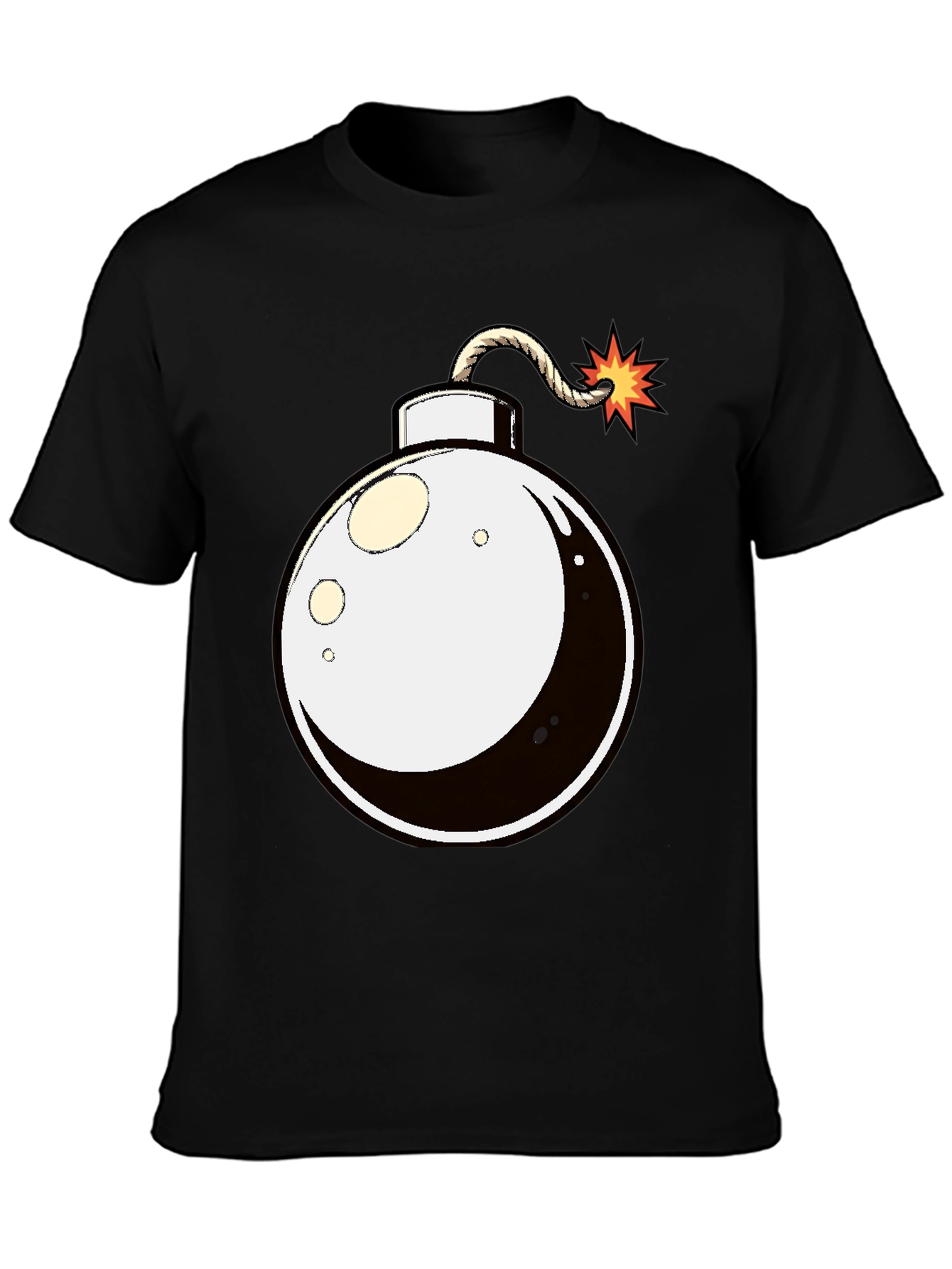 Cartoon Bomb Graphic Tee - Black Cotton T-Shirt