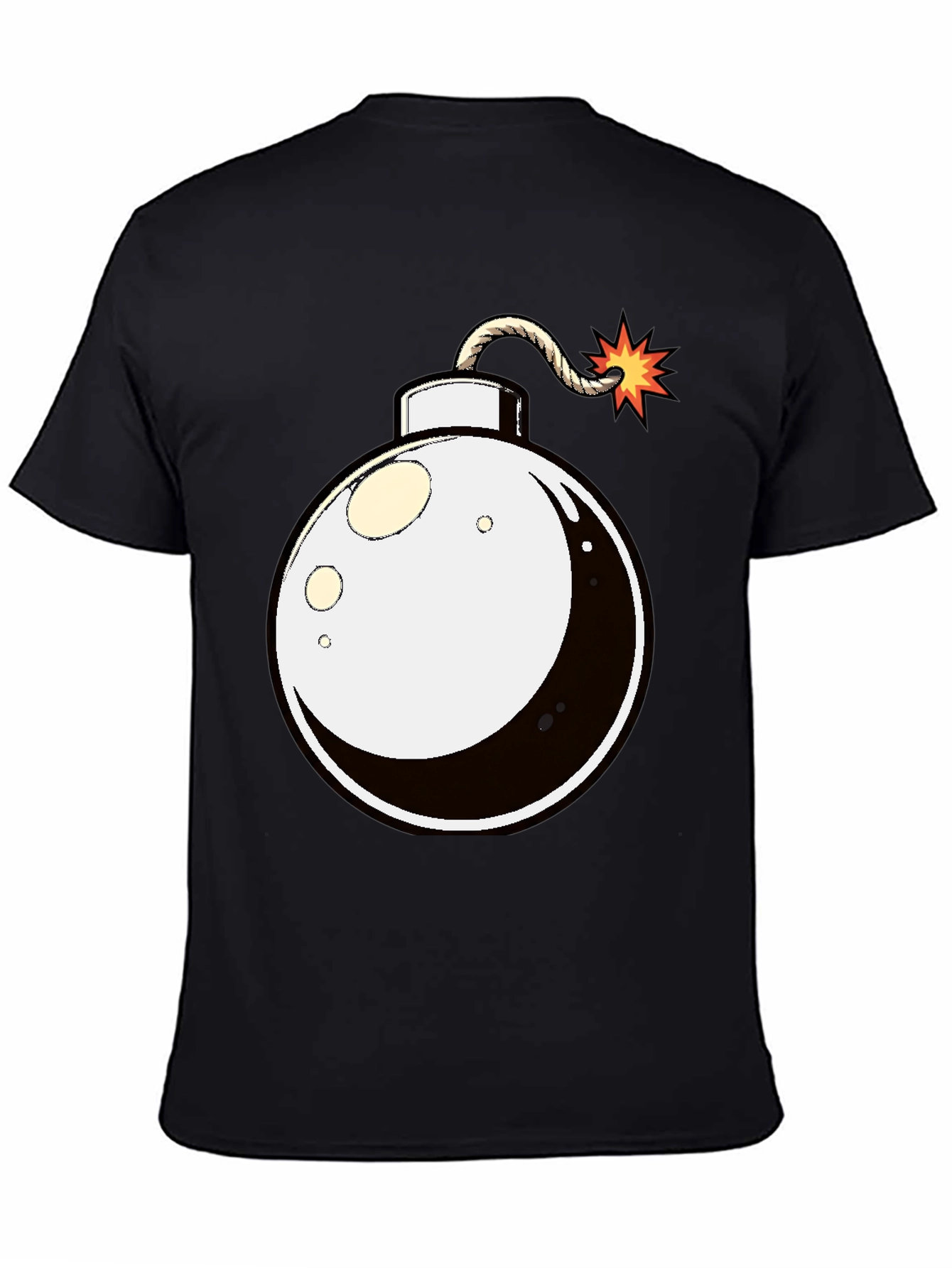 Cartoon Bomb Graphic Tee - Black Cotton T-Shirt