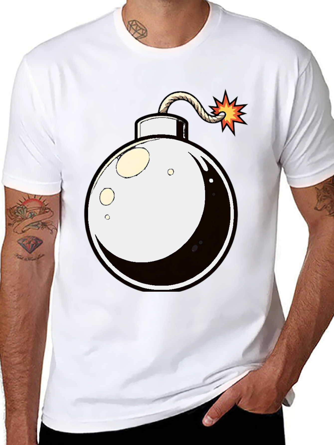 Cartoon Bomb Graphic Tee - Black Cotton T-Shirt