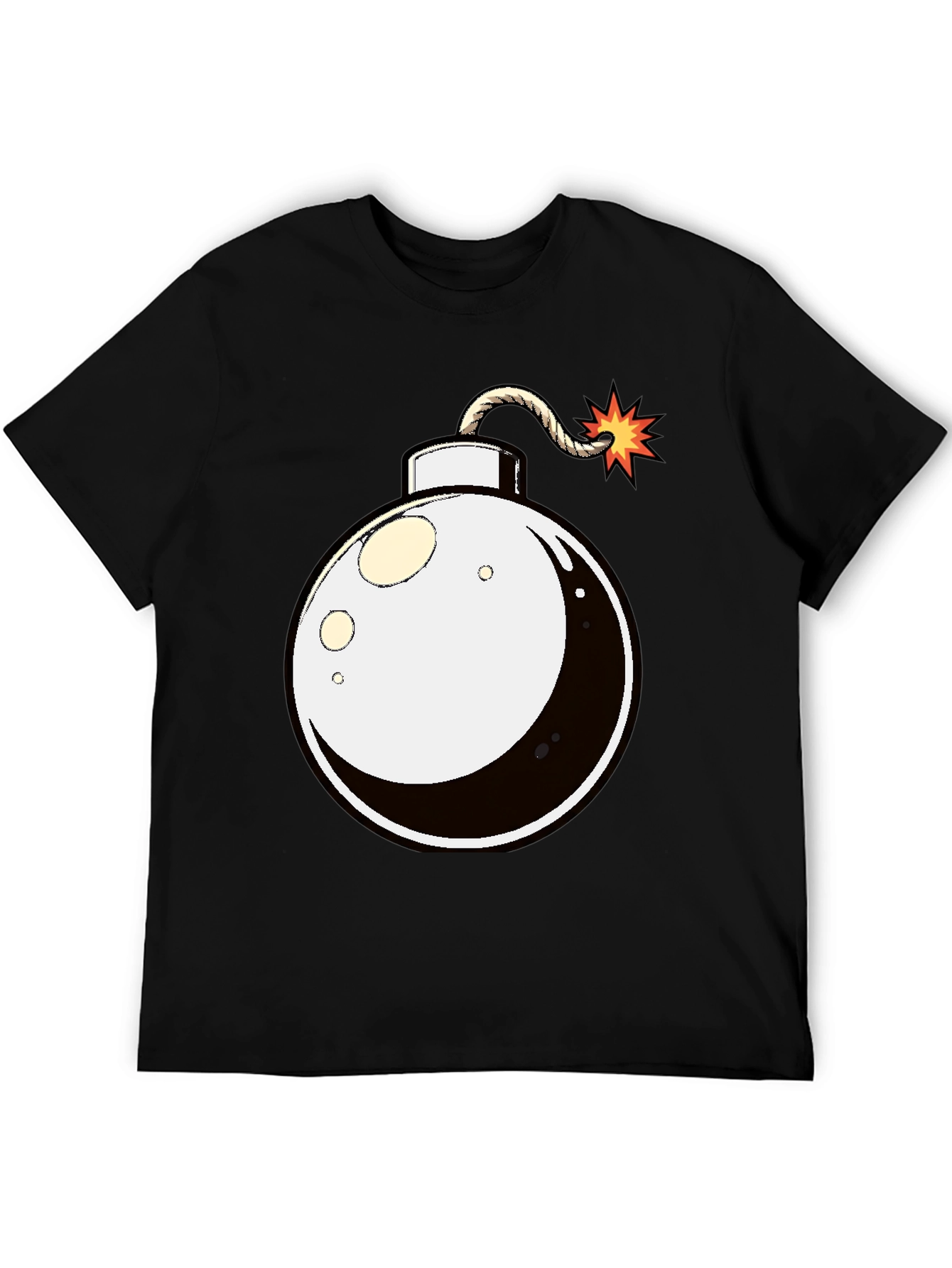 Cartoon Bomb Graphic Tee - Black Cotton T-Shirt