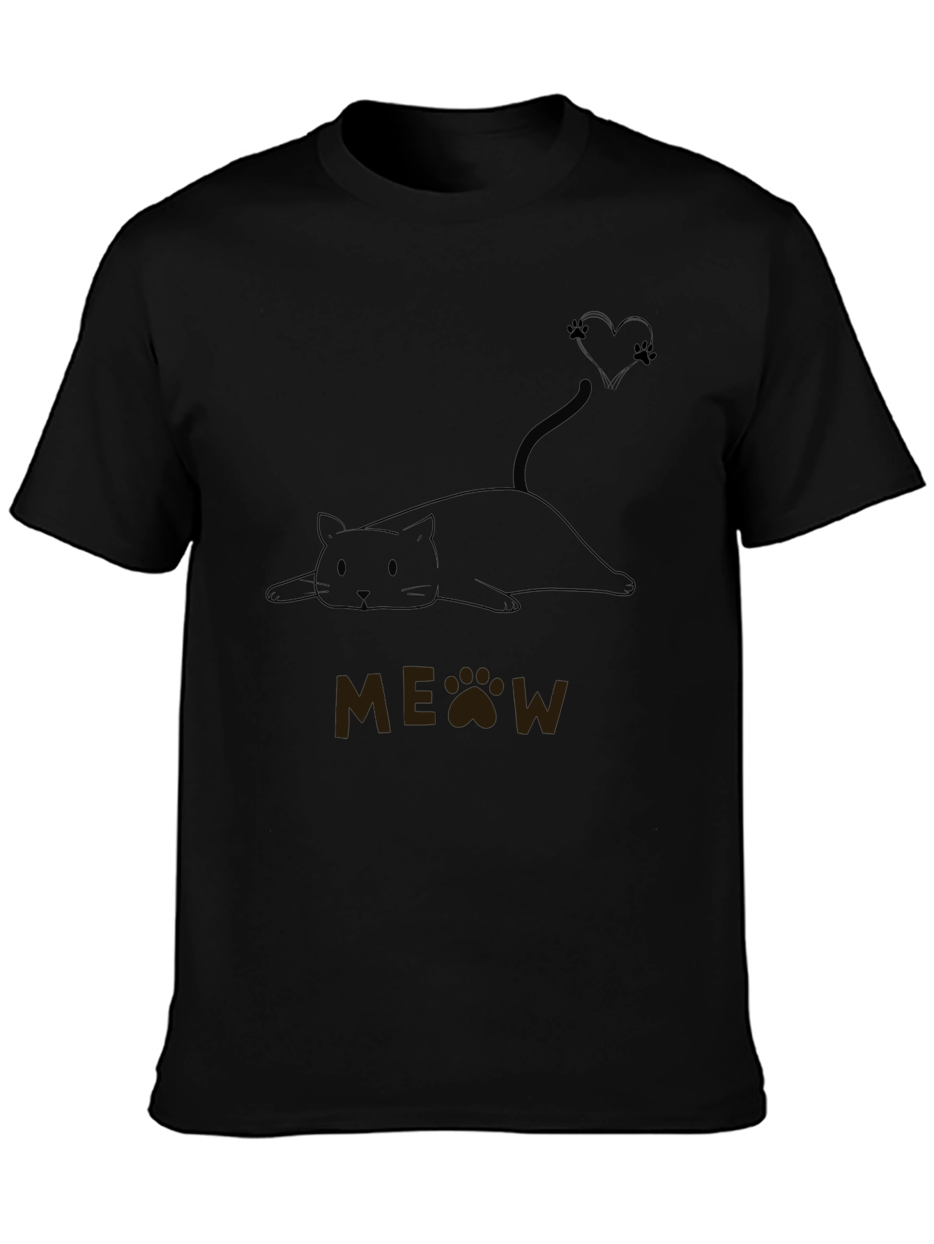 Cute Cat MEOW T-Shirt - Black