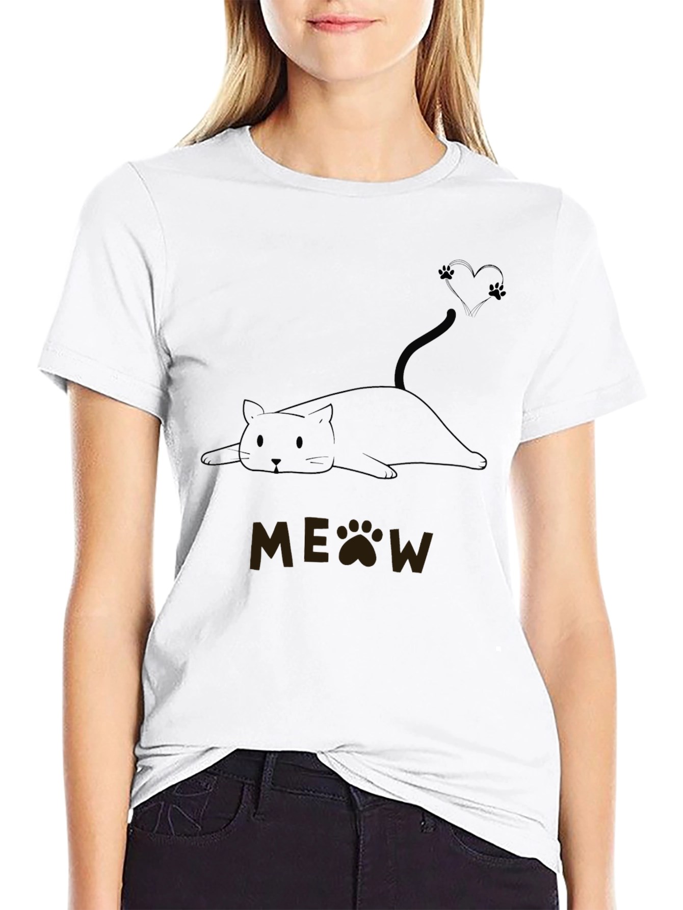 Cute Cat MEOW T-Shirt - Black