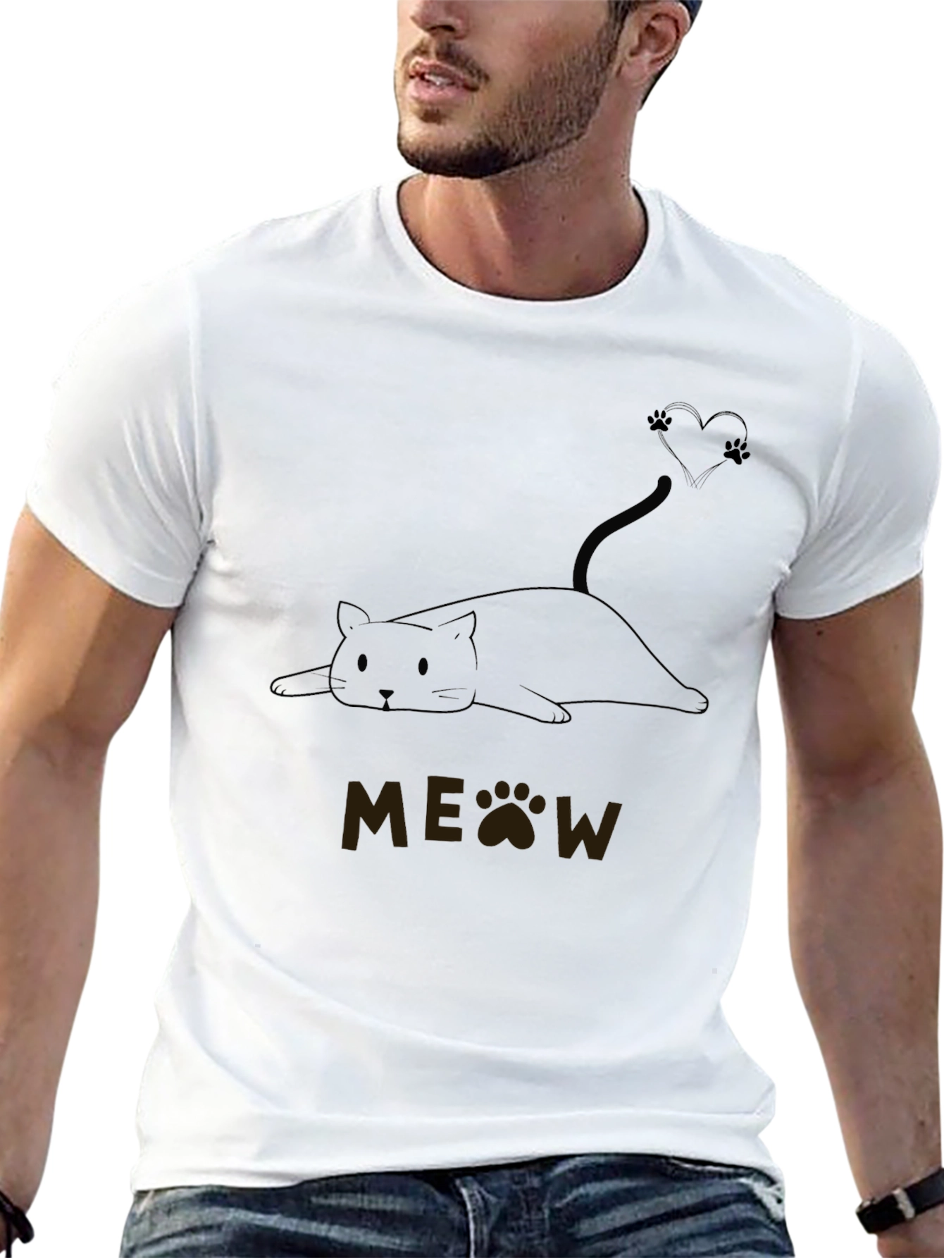 Cute Cat MEOW T-Shirt - Black