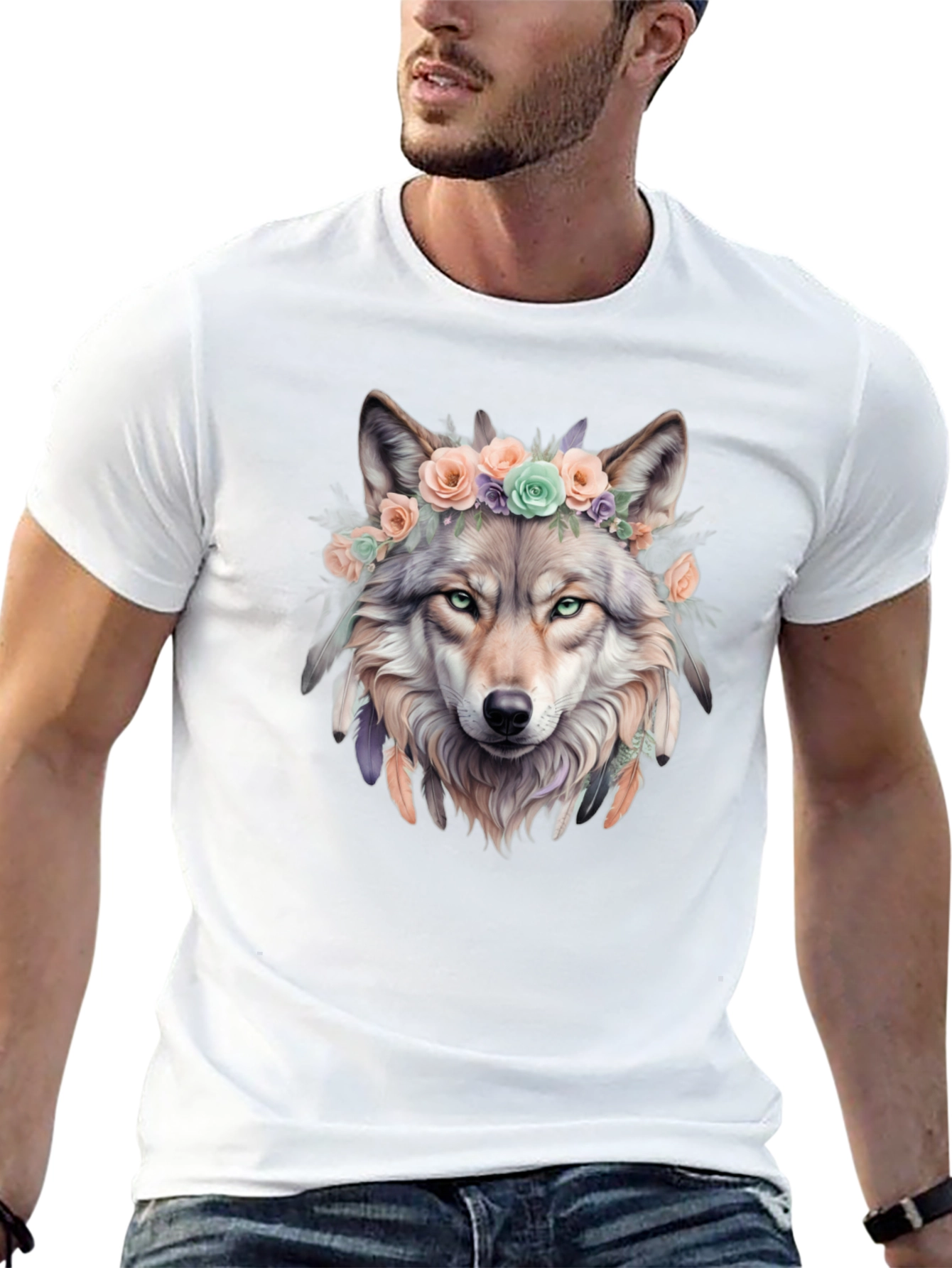 Wolf Flower Crown Graphic Tee - Unique Design