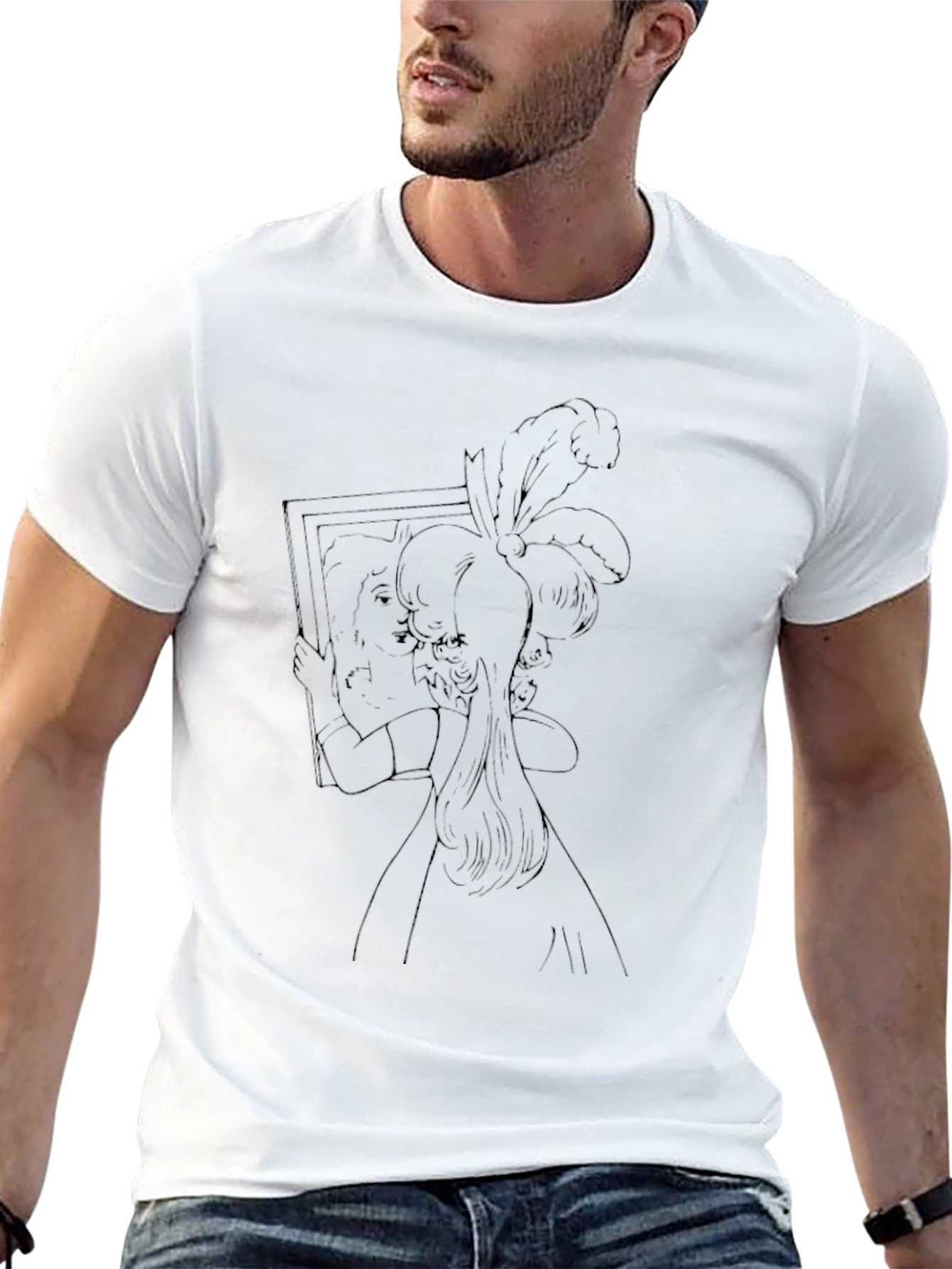 Artistic Black T-Shirt with Woman in Mirror Design